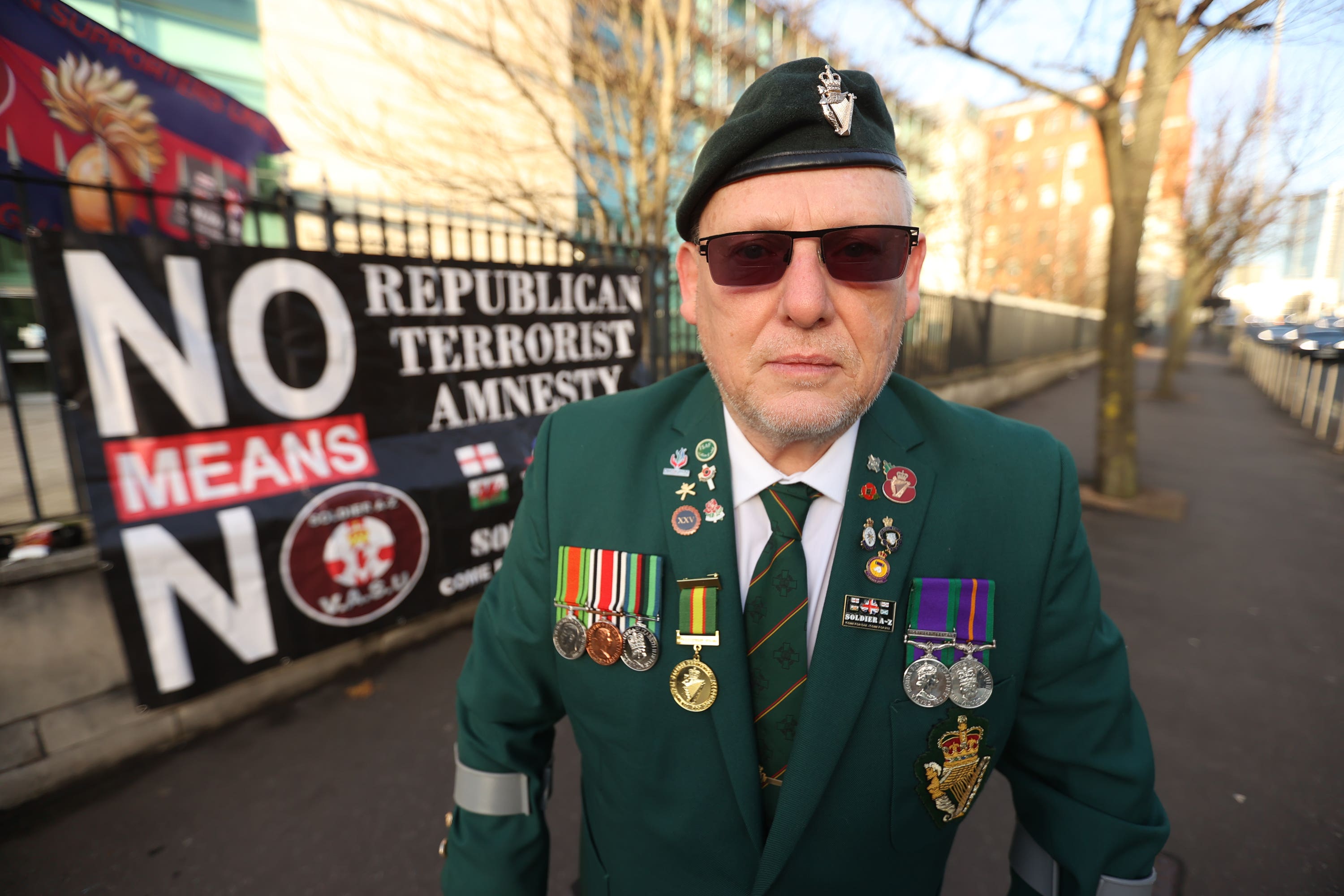 Former Ulster Defence Regiment (UDR) soldier Raymond Crawford, outside Laganside Courts in Belfast, in support of former Grenadier Guardsman David Holden, as a judgment is expected to be delivered in the trial of the former soldier who is charged with the unlawful killing of Aidan McAnespie, 18, close to a checkpoint in Co Tyrone in 1988 (Liam McBurney/PA)