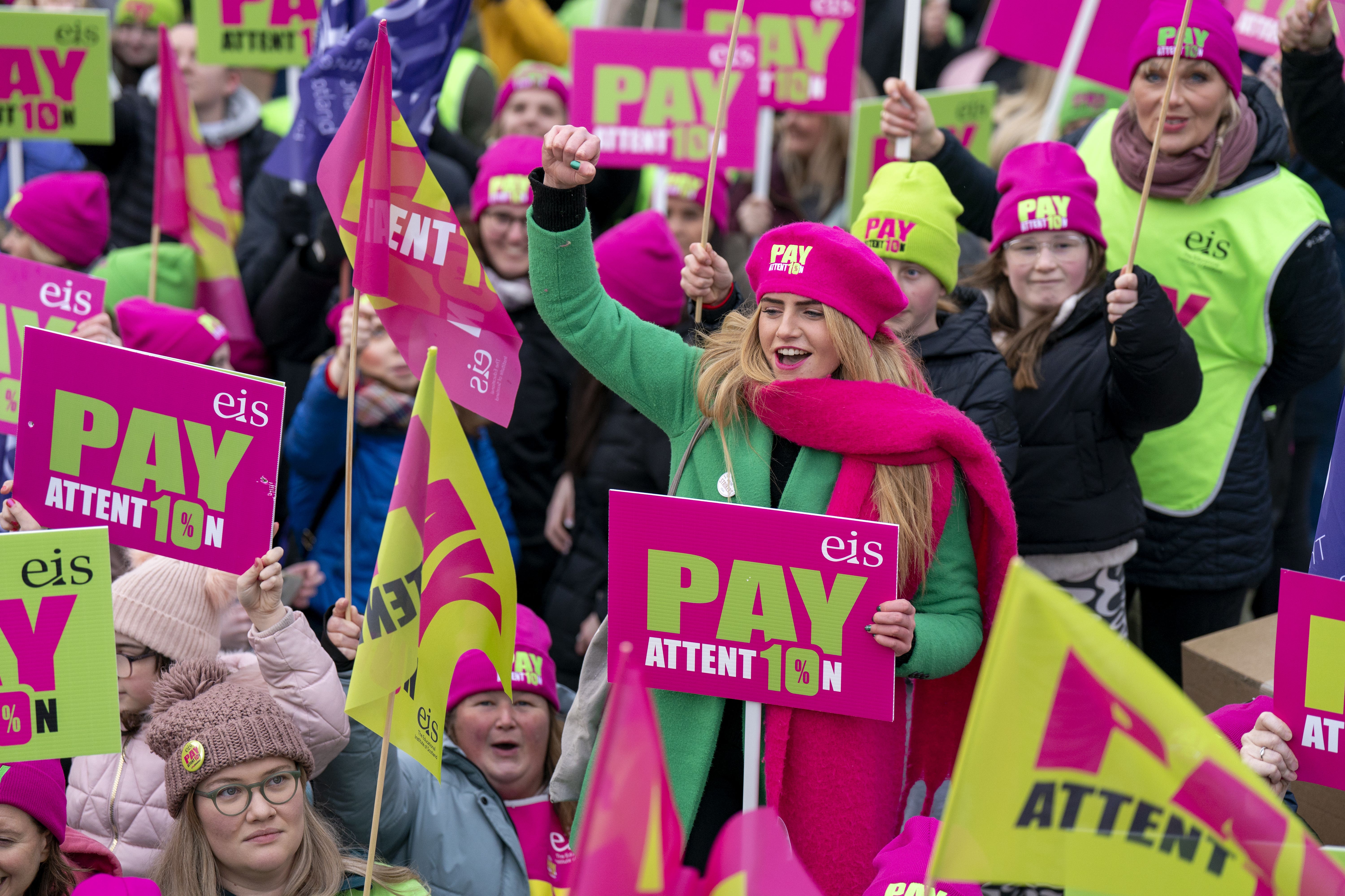 Teachers across Scotland walked out on strike on Thursday, and staged a mass rally outside the Scottish Parliament (Jane Barlow/PA)