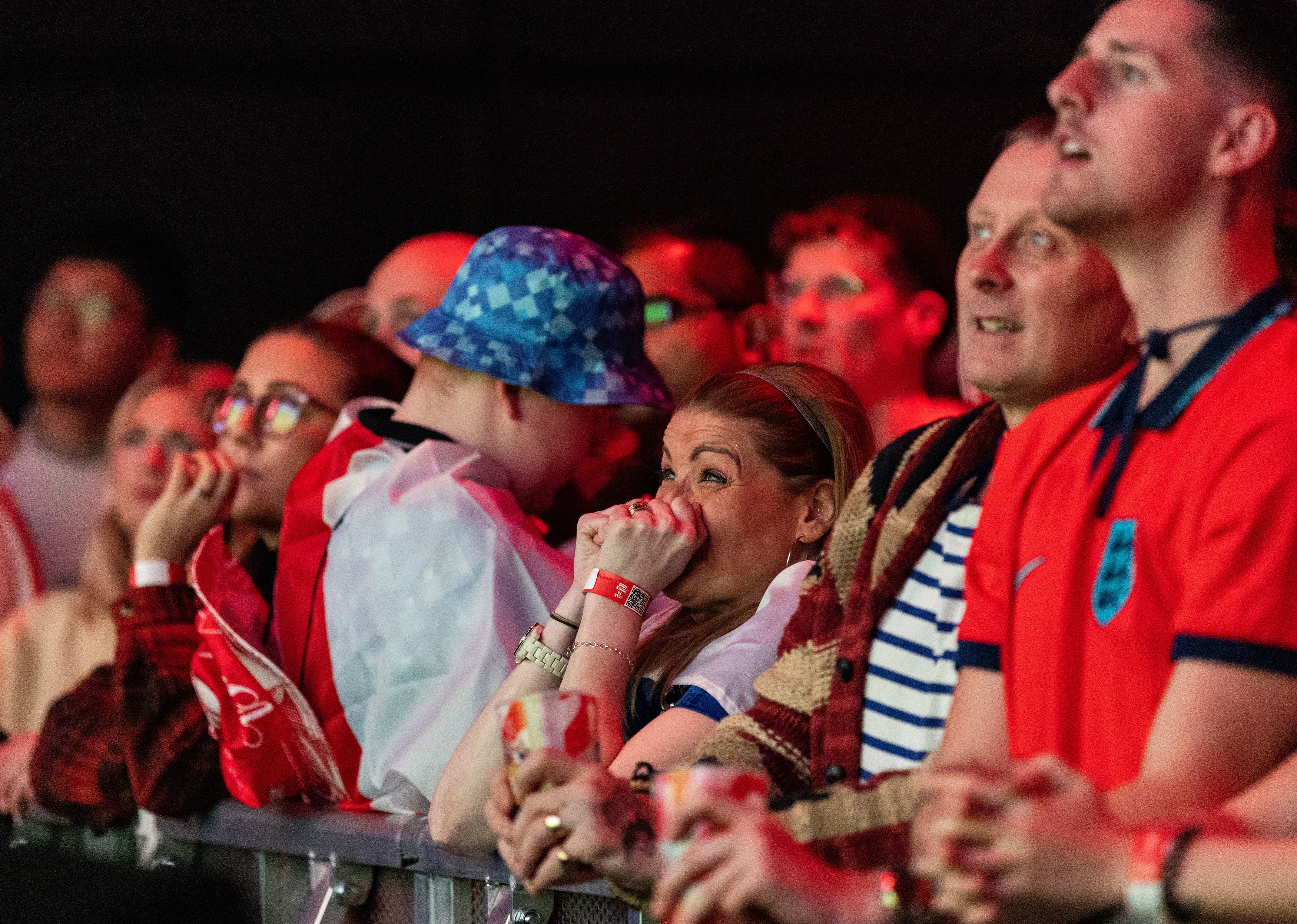 England fans react at the Budweiser Fan Festival London at Outernet