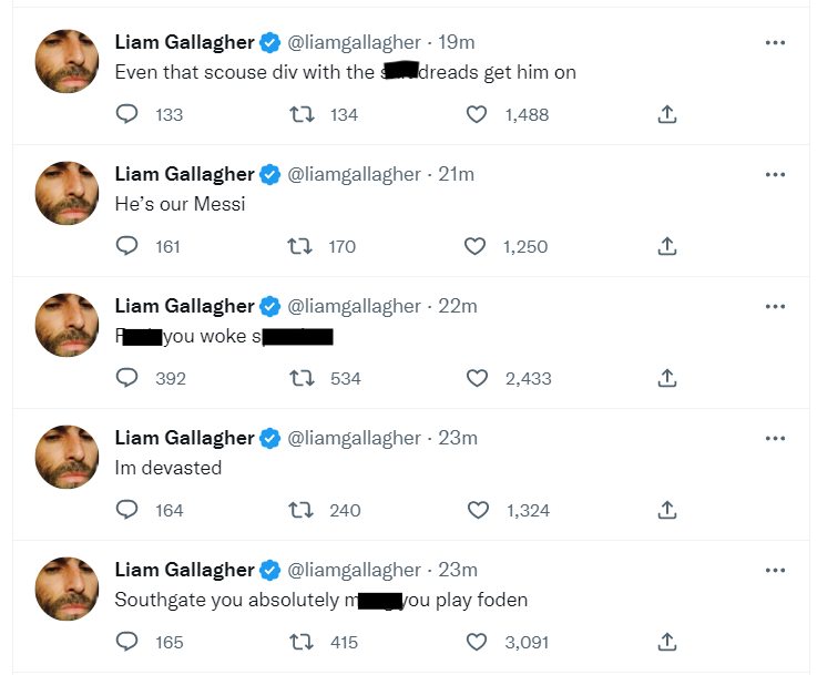 Liam Gallagher’s tweets