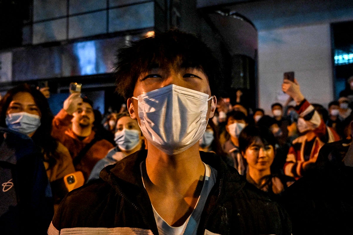 Protesters gathered on the streets of Shanghai on Sunday