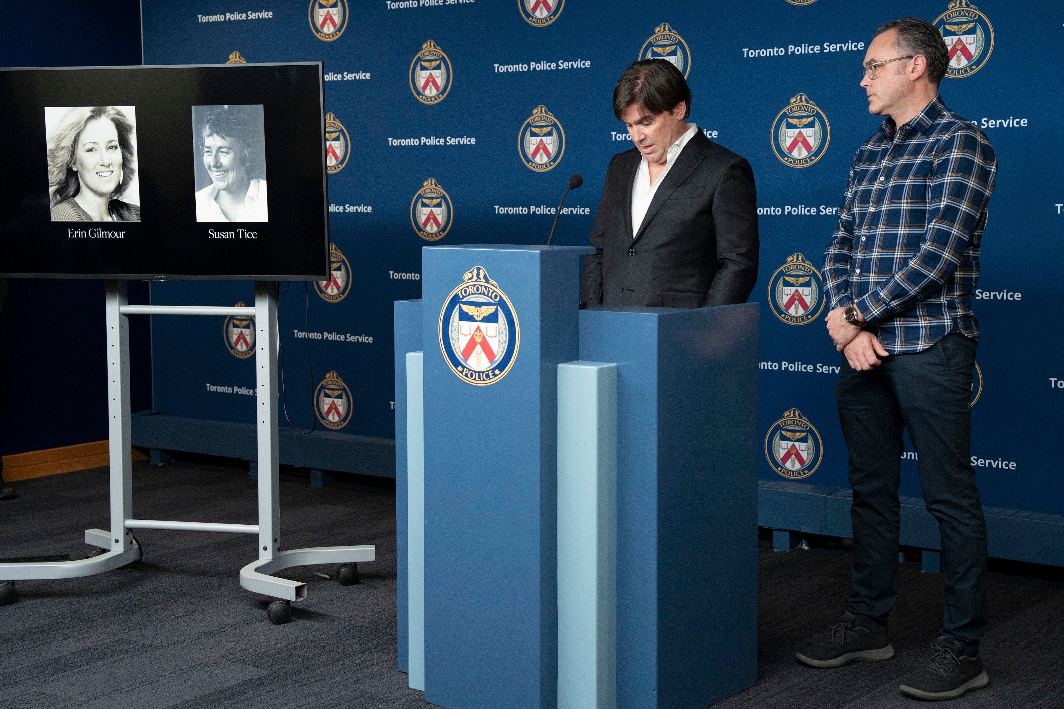 Sean McGowan, the brother of cold case murder victim Erin Gilmour, speaks at a press conference on Monday