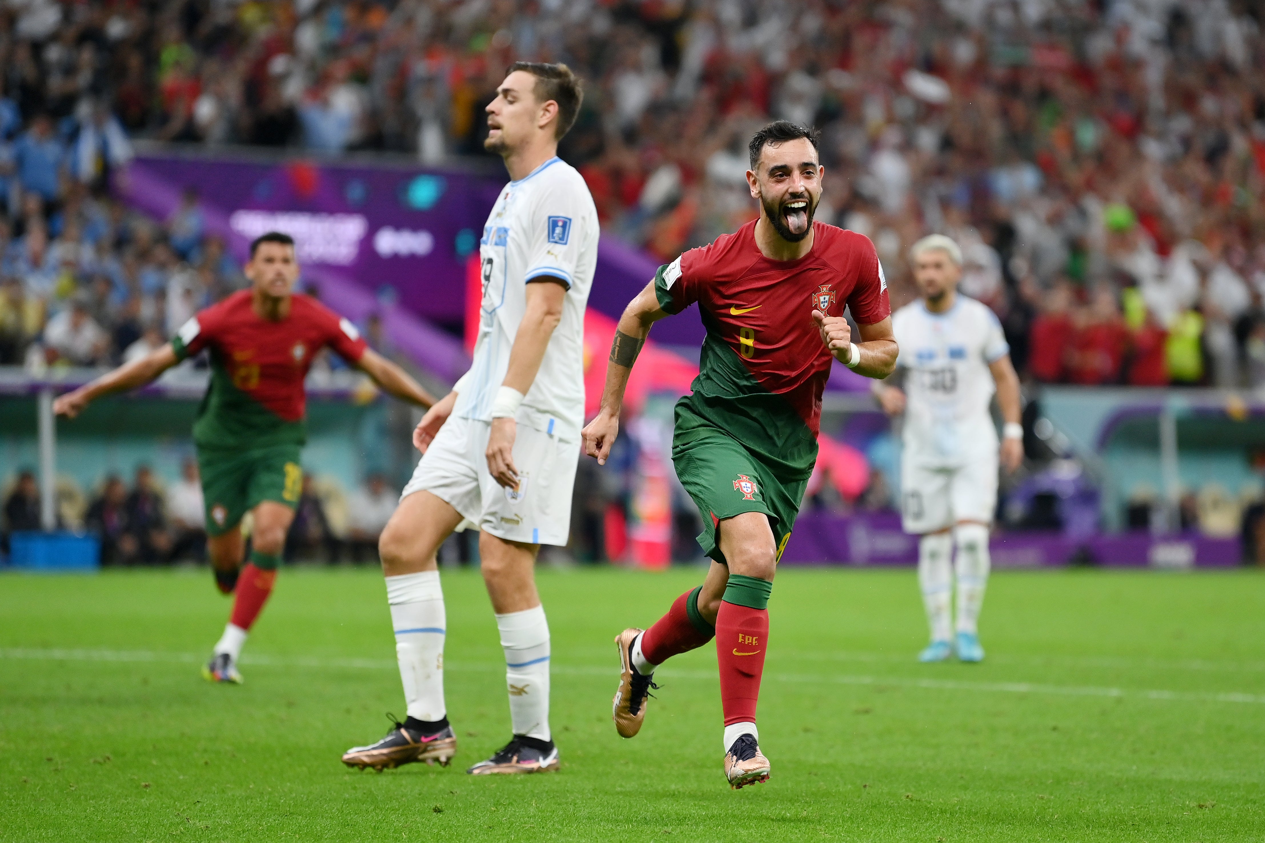 Bruno Fernandes celebrates scoring his and Portugal’s second goal