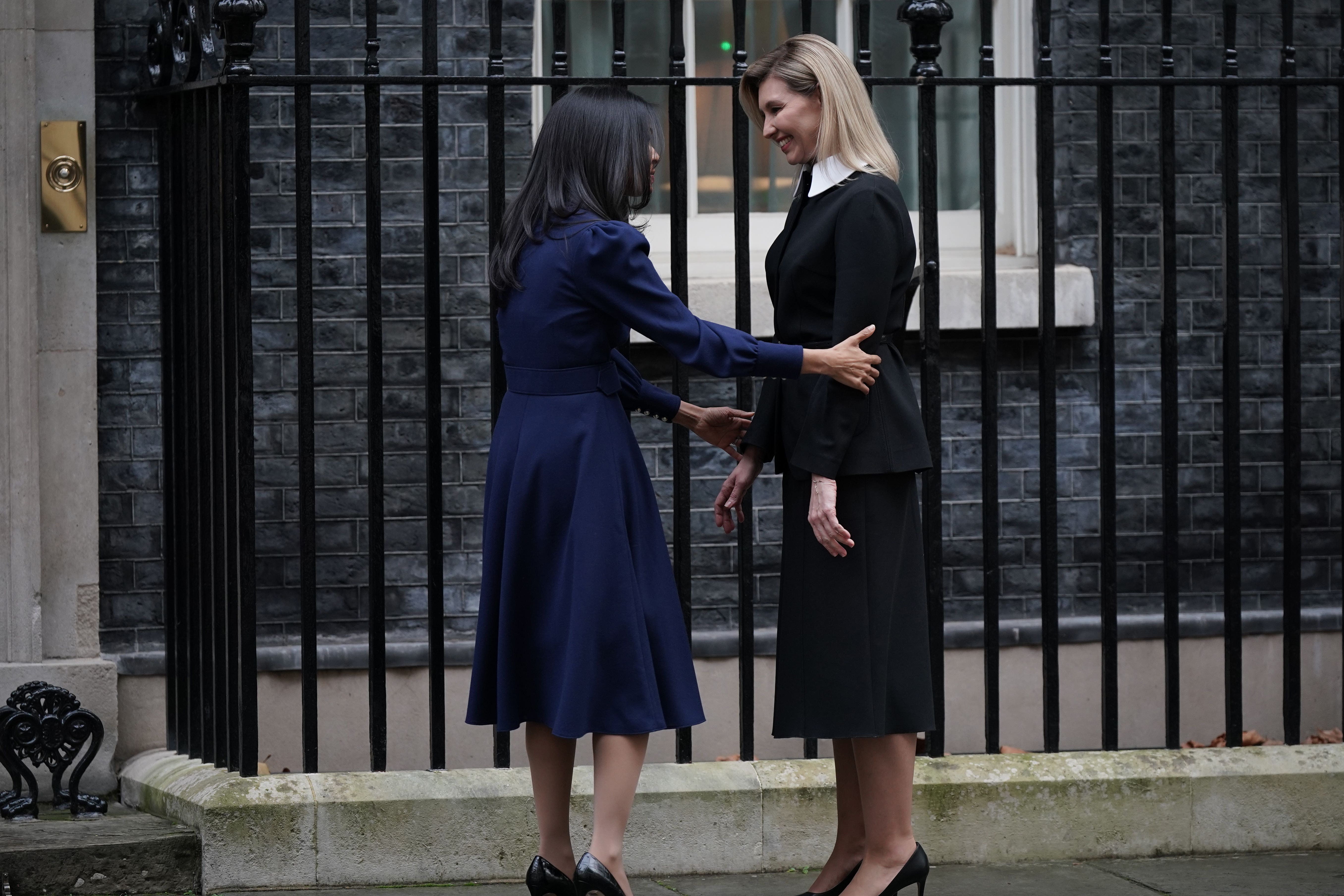 First Lady of Ukraine Olena Zelenska (right) outside Number 10 with Rishi Sunak’s wife Akshata Murty (Yui Mok/PA)