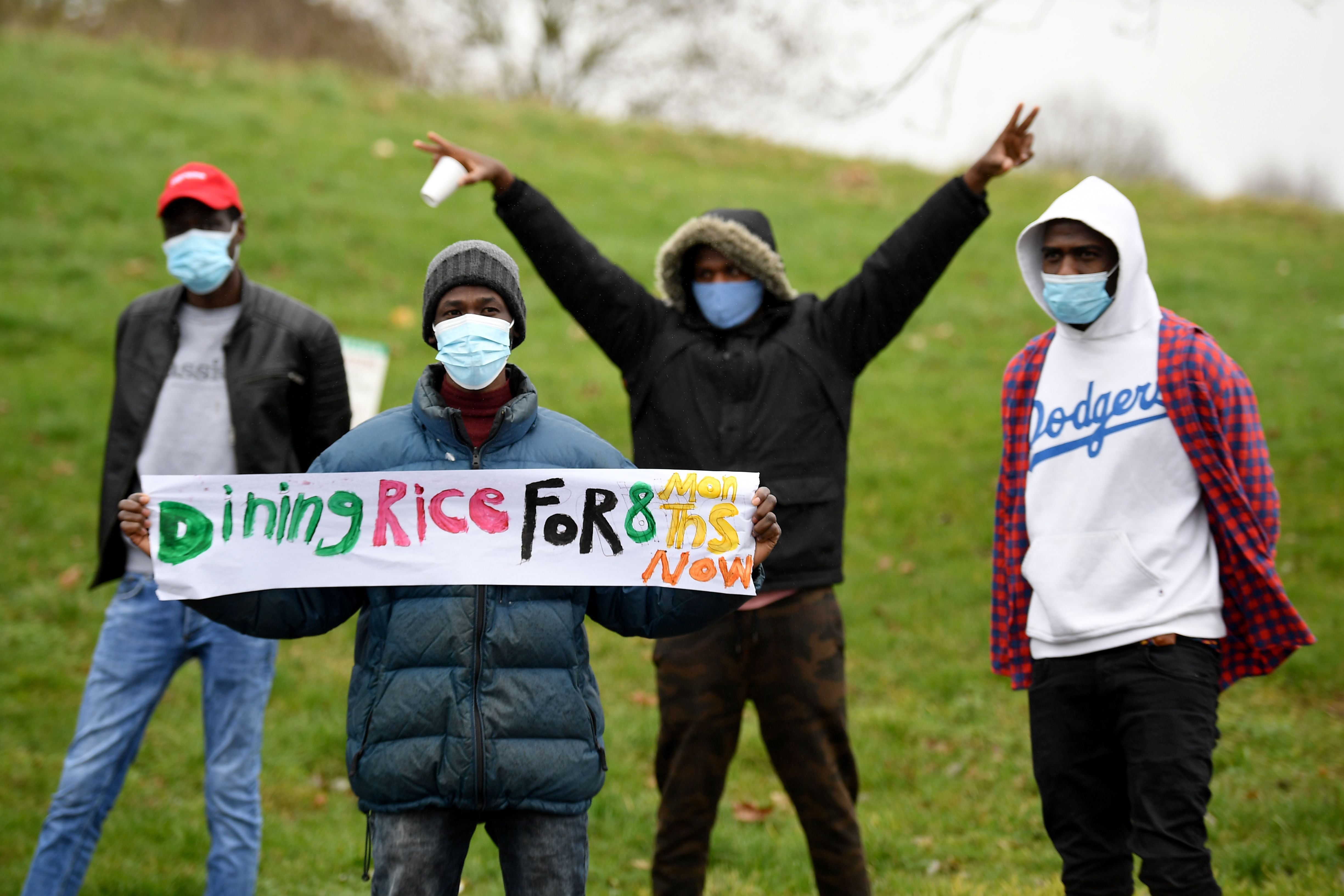 Asylum seekers being housed at a hotel near Heathrow as they wait for their asylum claims to be processed, protest over their living conditions and the length of time the claims process is taking