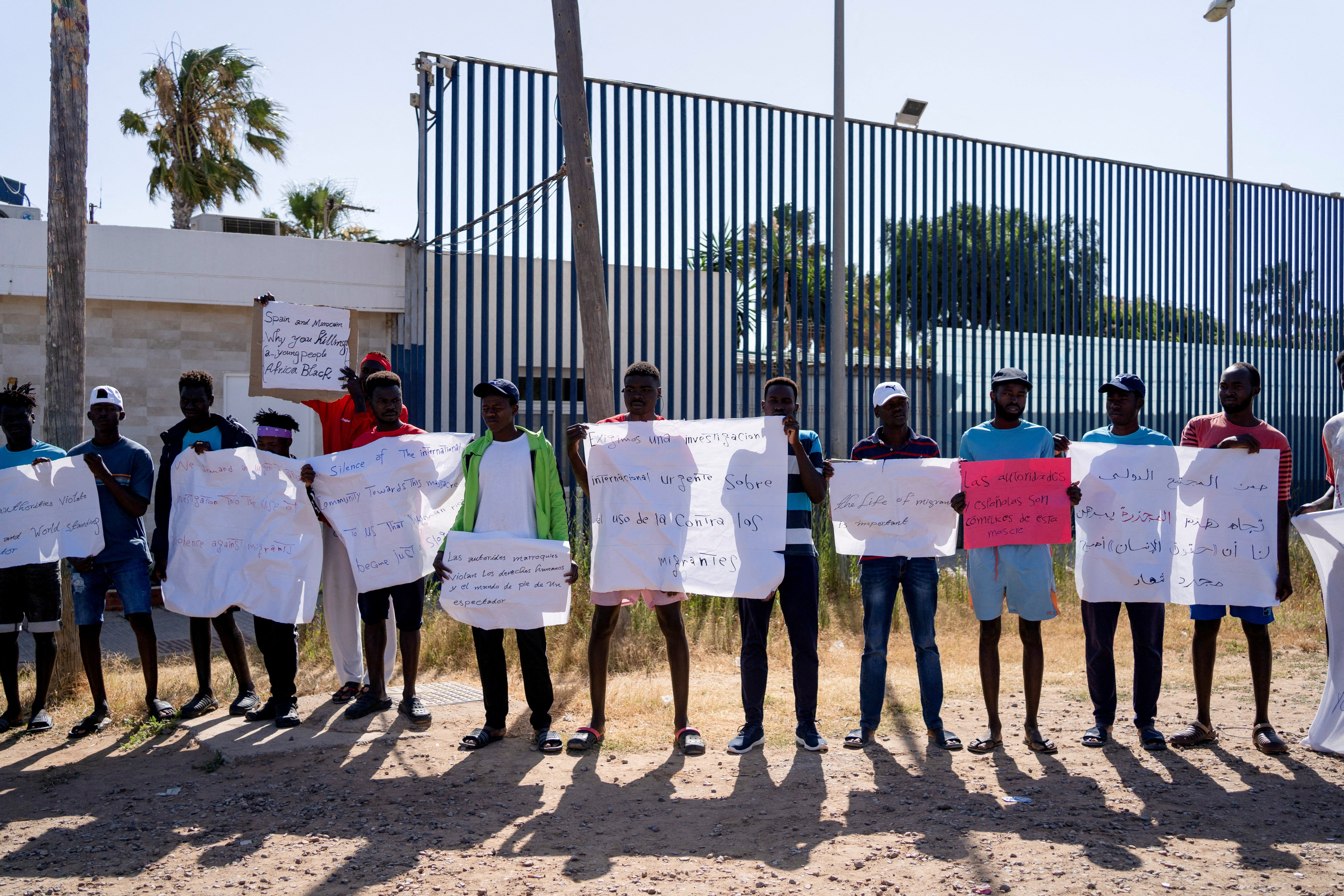 Protesters gather outside Melilla’s short-stay migrants centre in June