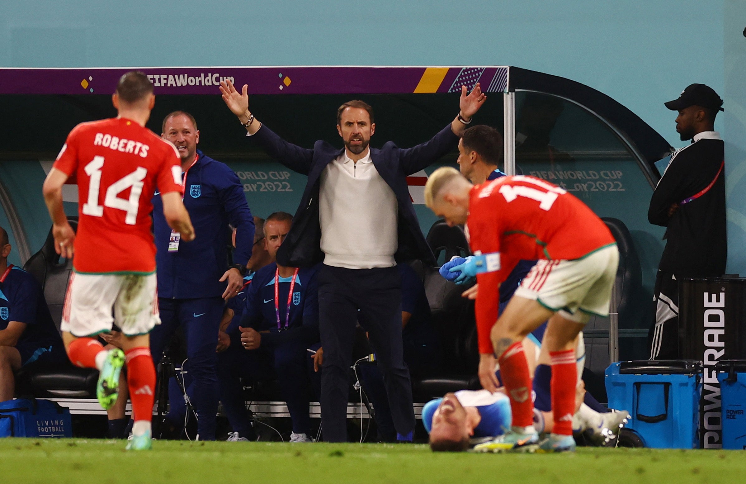 Gareth Southgate reacts as Jordan Henderson goes down