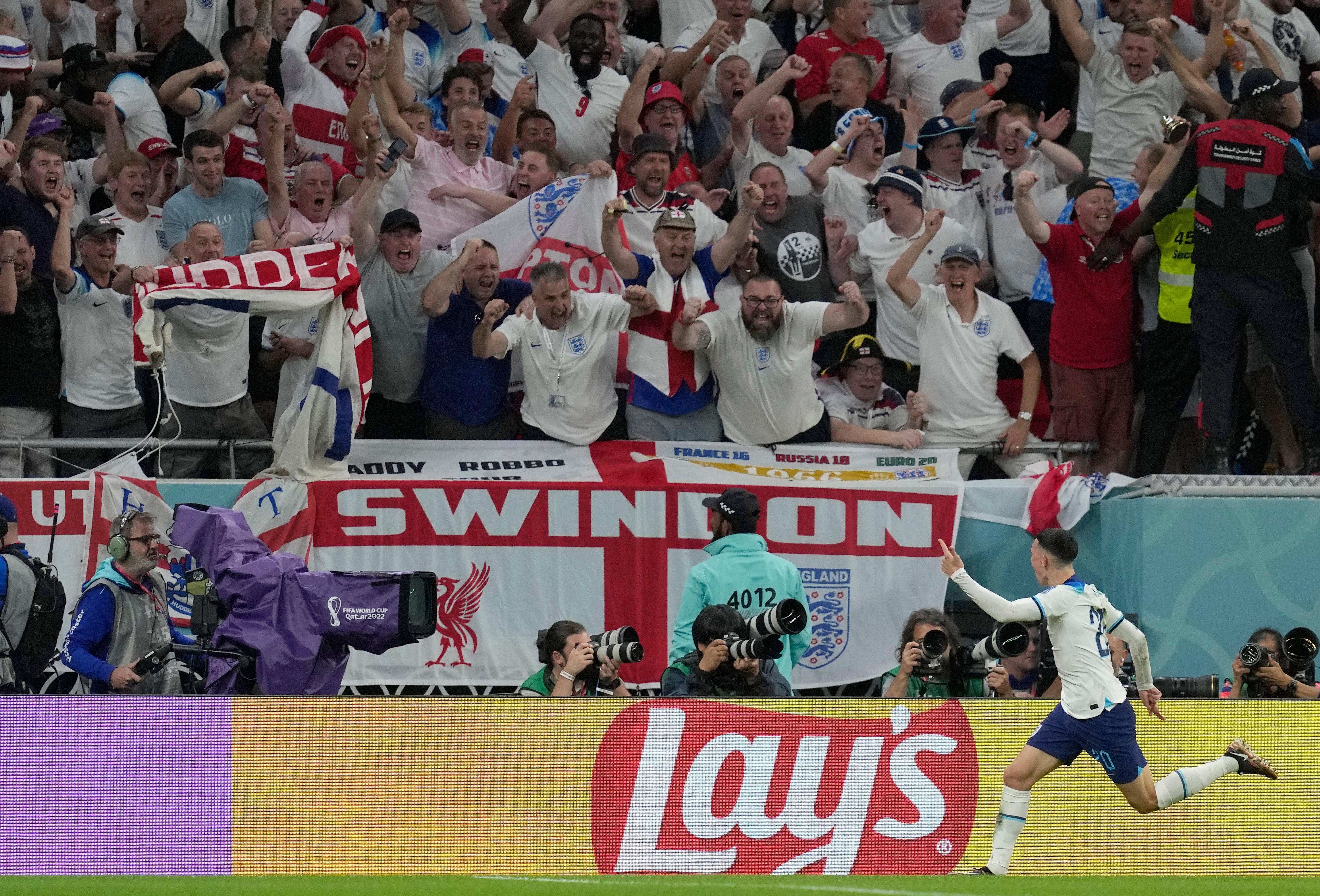 England fans celebrate with Foden