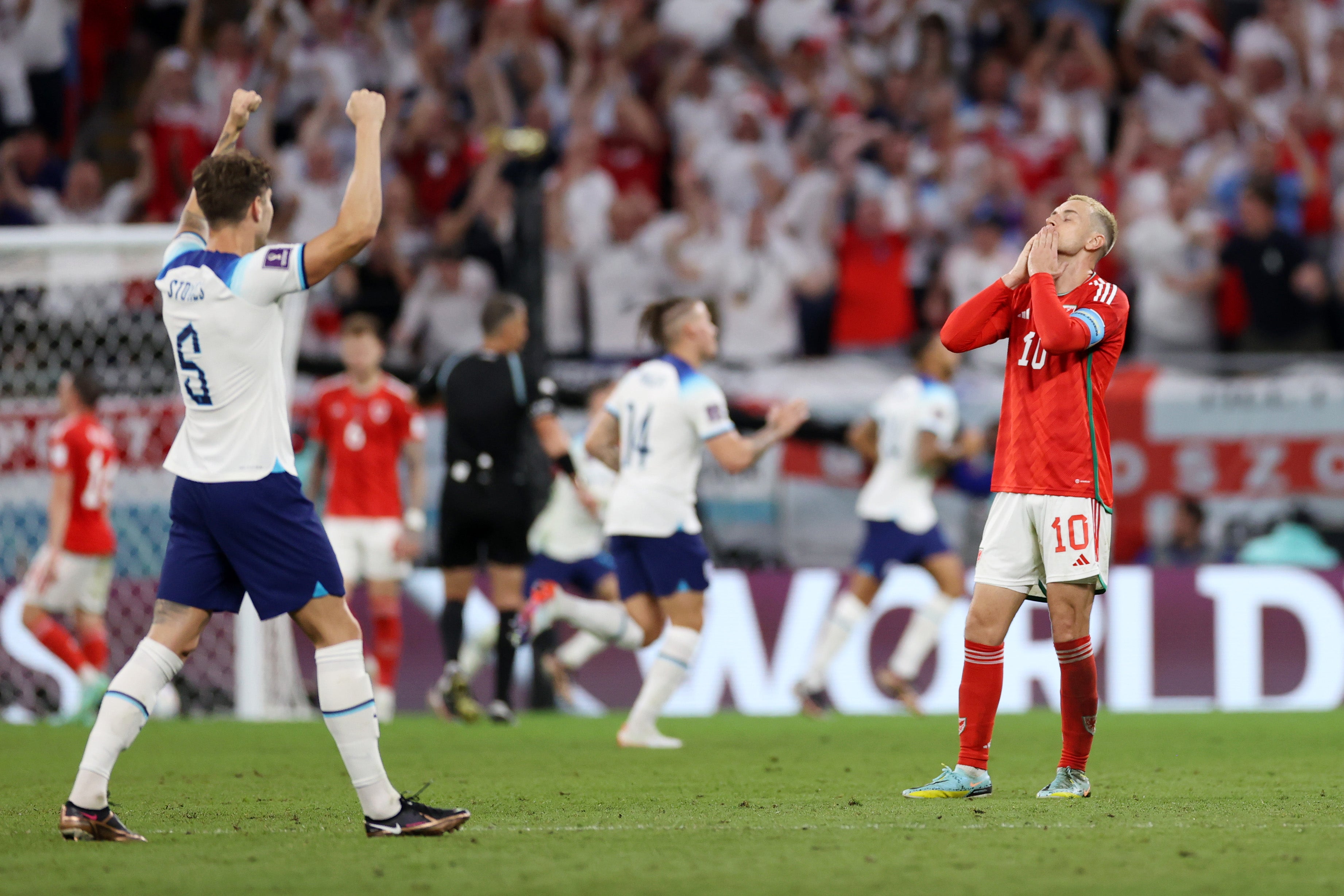 Aaron Ramsey of Wales reacts after England’s scored their third goal