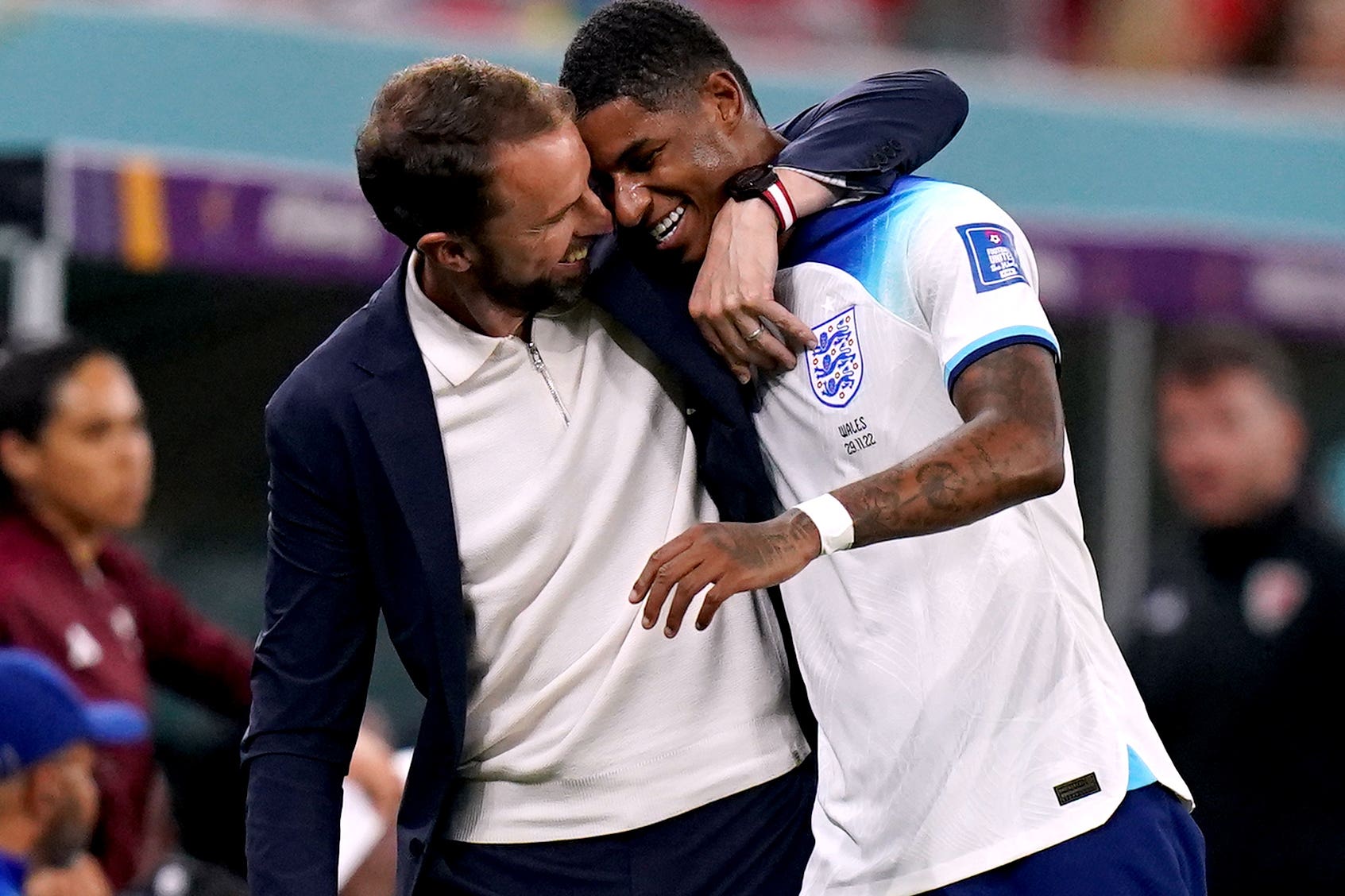 Marcus Rashford, right, reminded England boss Gareth Southgate of his talents going into the World Cup knockout stages (Adam Davy/PA)