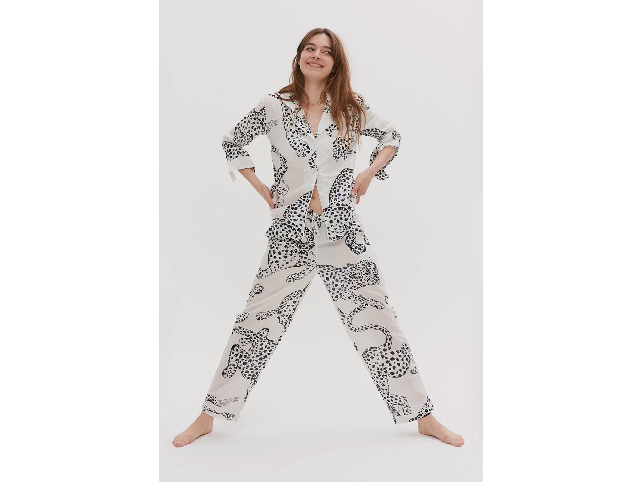 Desmond & Dempsey long pyjama set the jag print cream