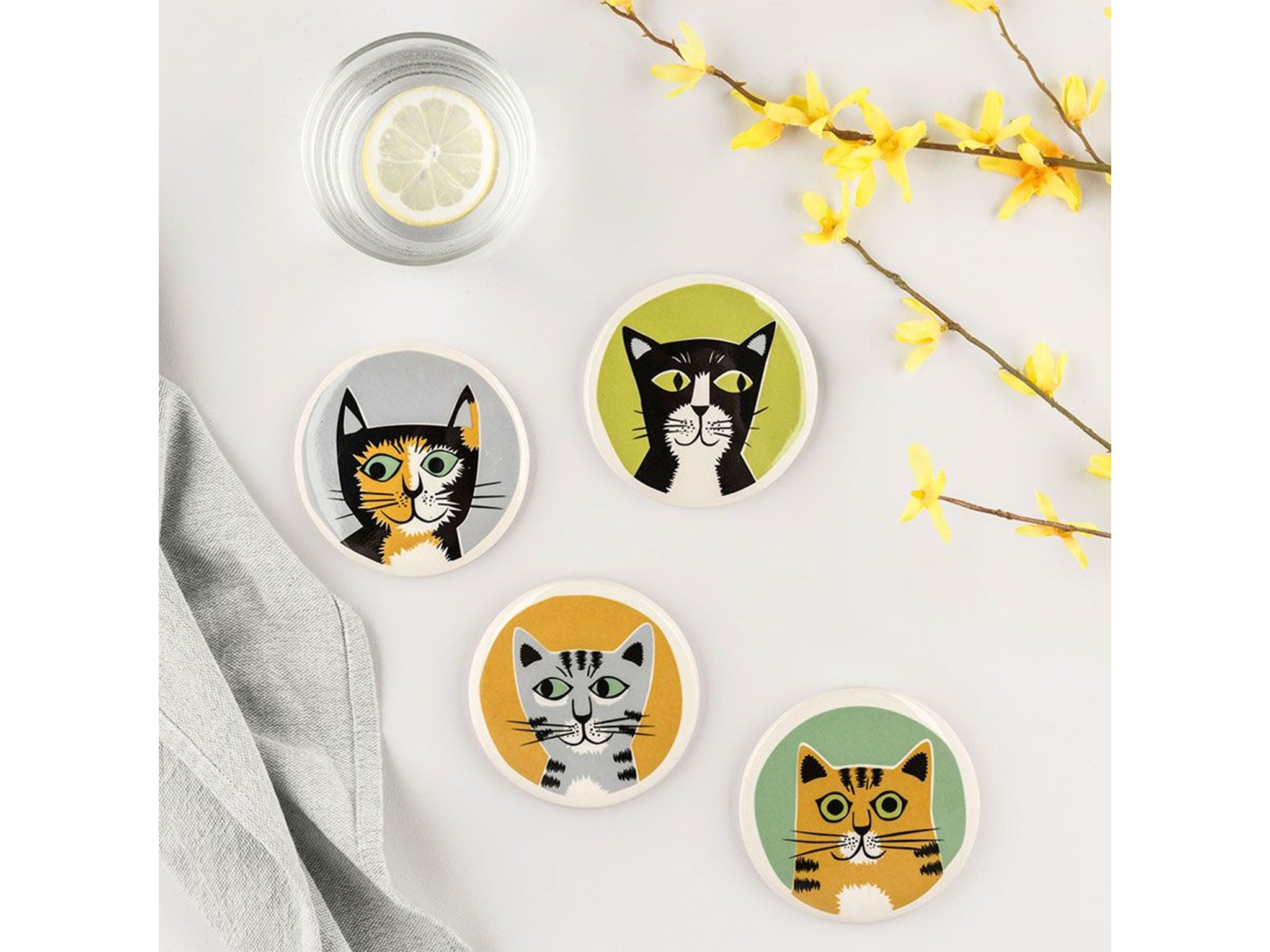 Hannah Turner handmade ceramic cat coasters box set of 4