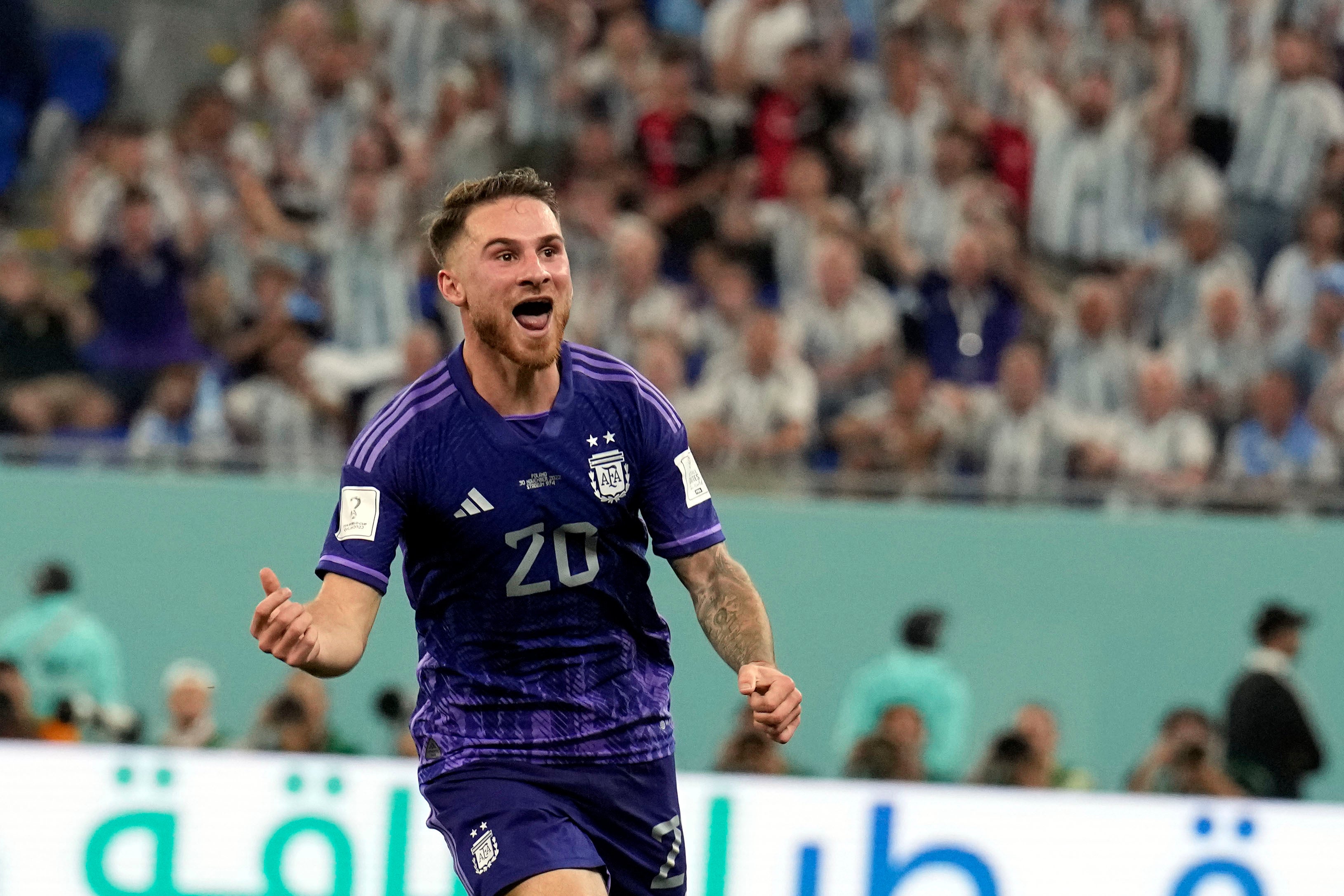 Alexis Mac Allister celebrates scoring Argentina’s first goal against Poland