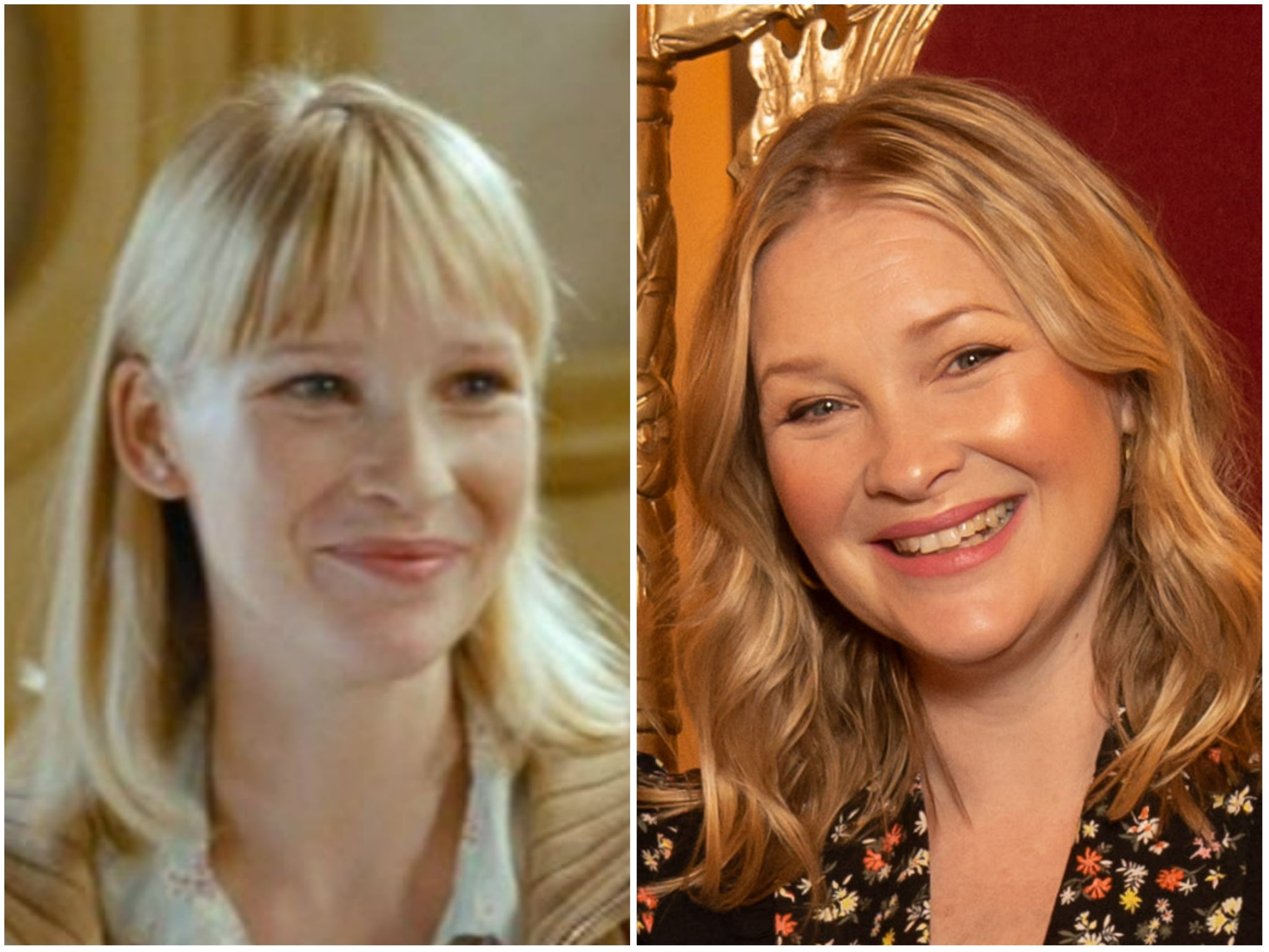 Joanna Page in ‘Love Actually’ and in 2022