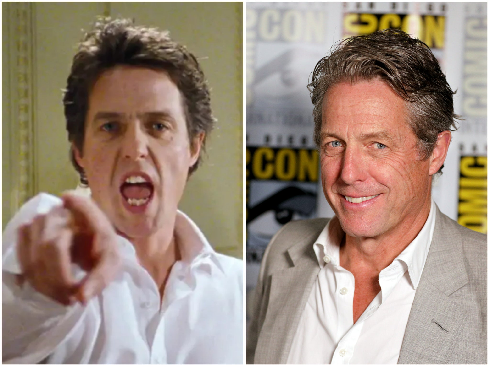 Hugh Grant in ‘Love Actually’ and in 2022