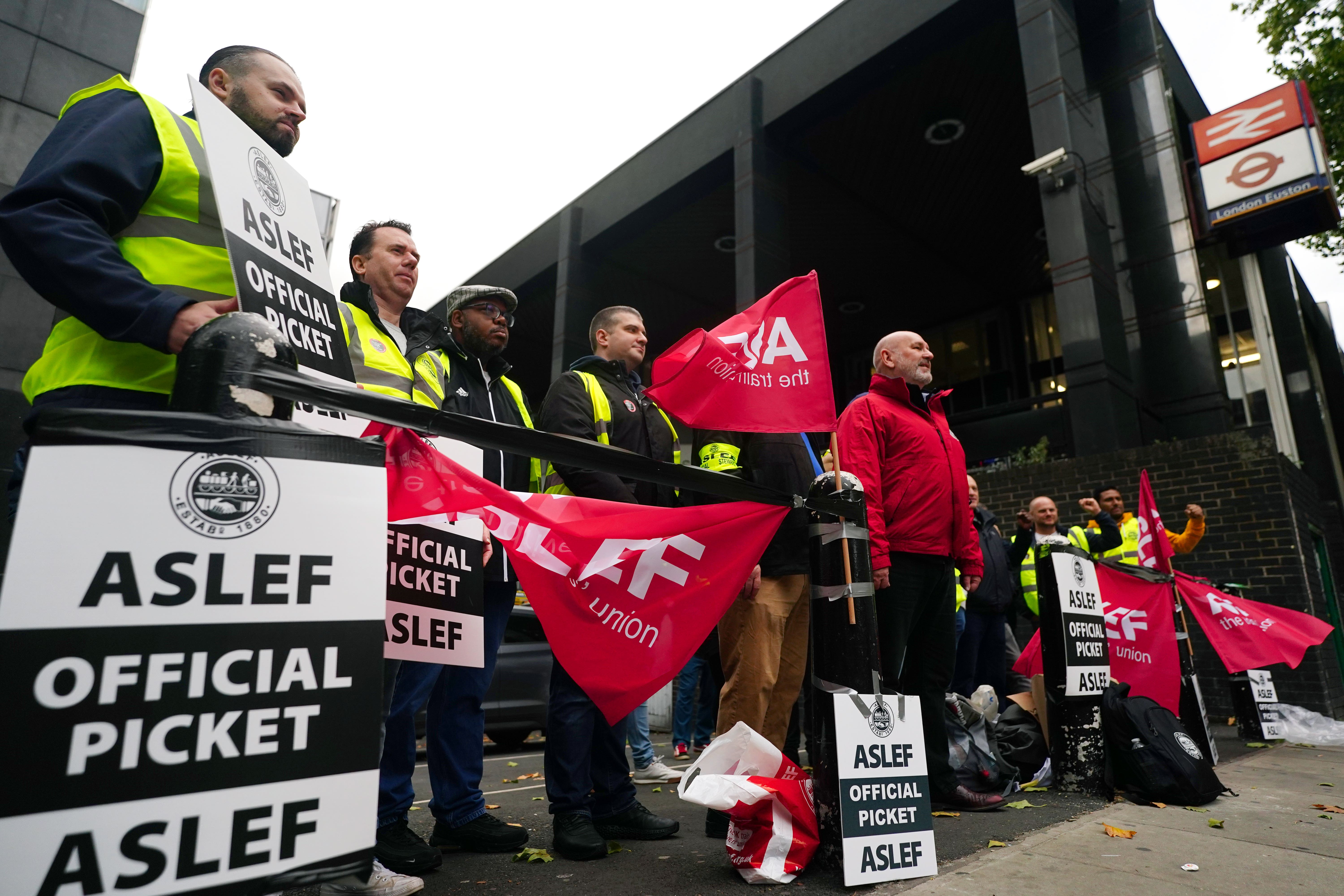 Aslef picket line at Euston Station, London (Victoria Jones/PA)