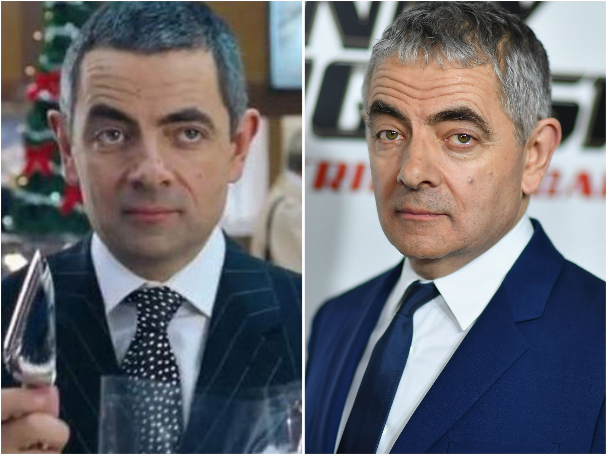 Rowan Atkinson in ‘Love Actually’ and in 2018