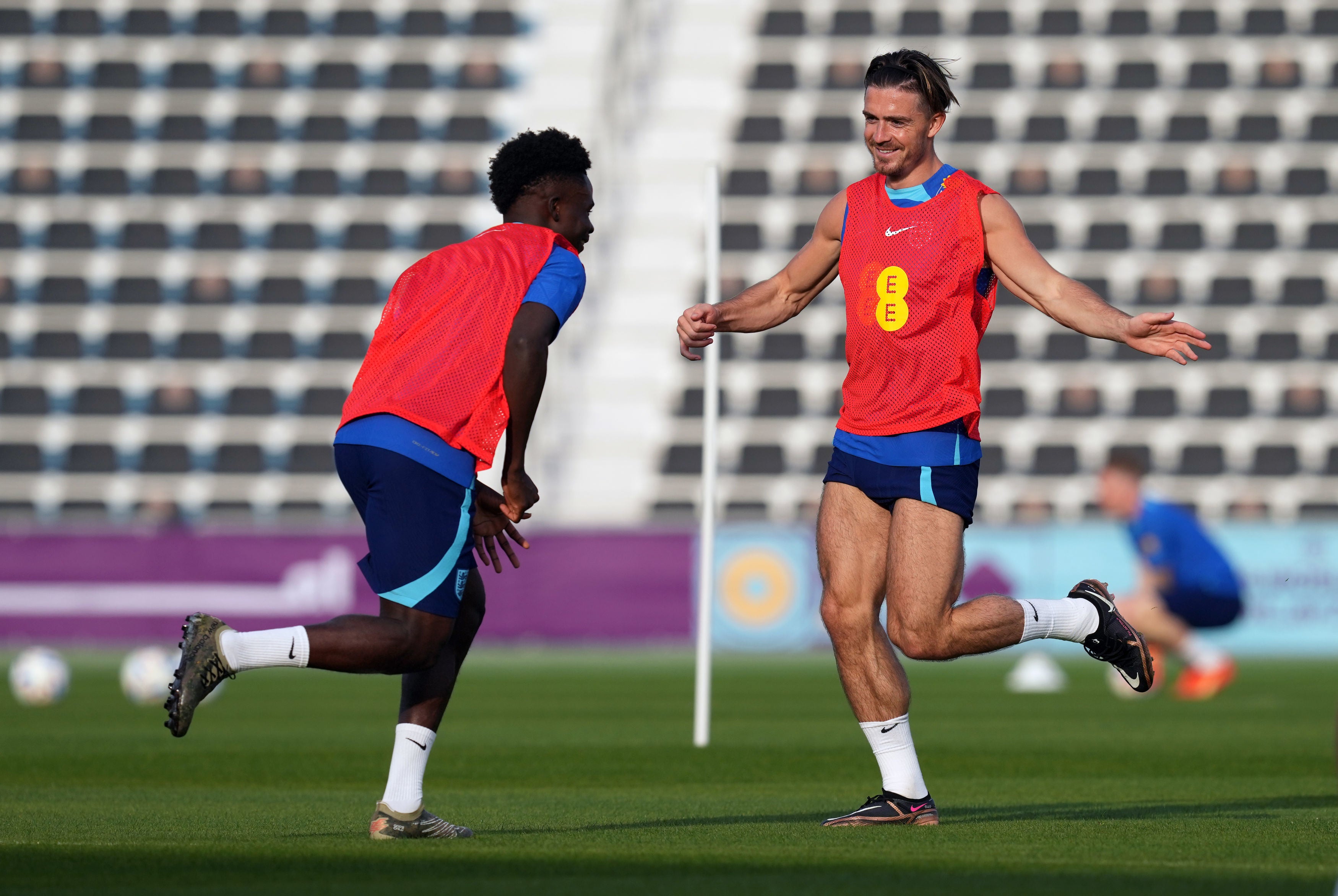 England's Jack Grealish and Bukayo Saka during a training session