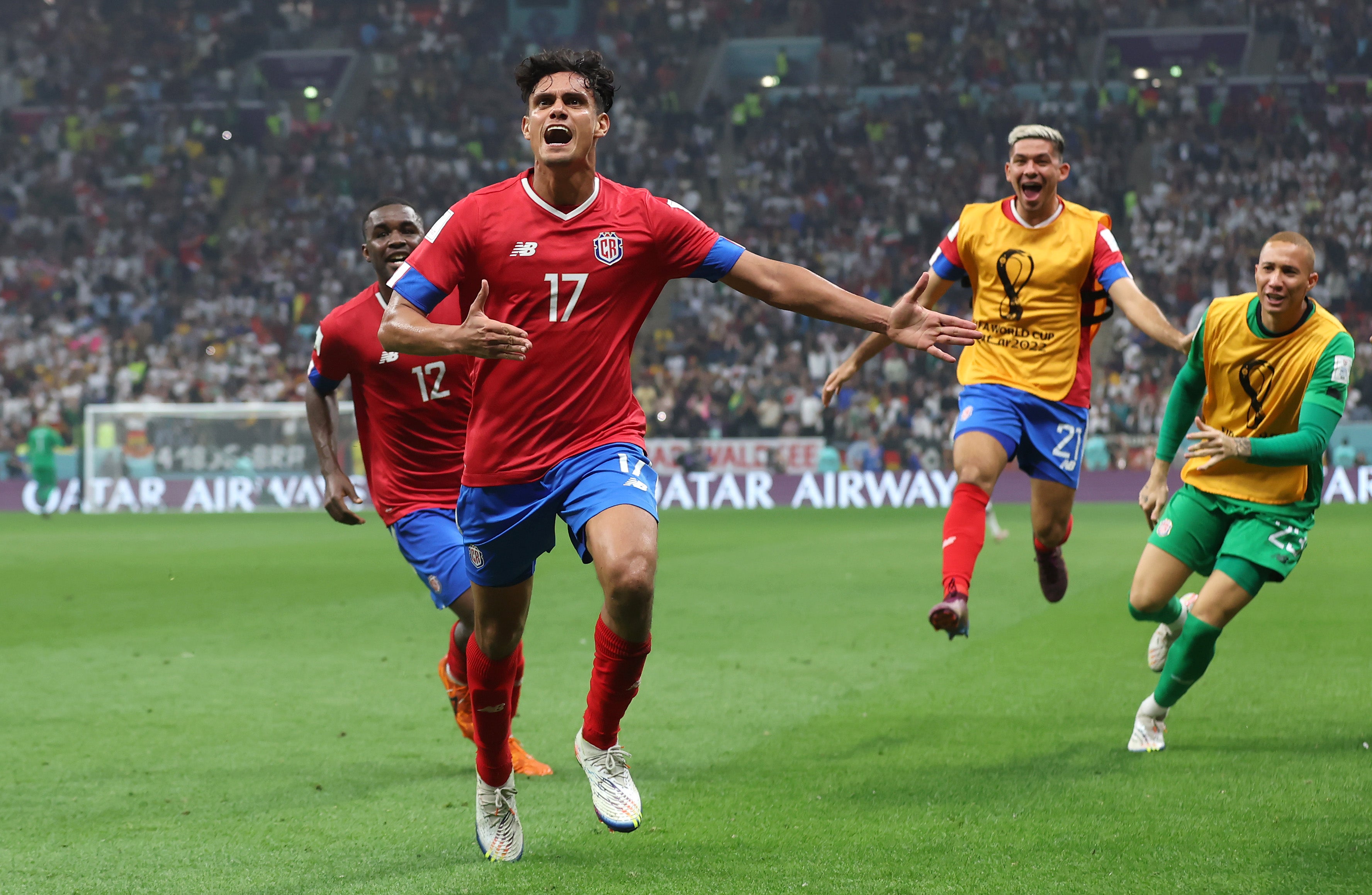 Yeltsin Tejeda celebrates scoring Costa Rica’s first goal of the night