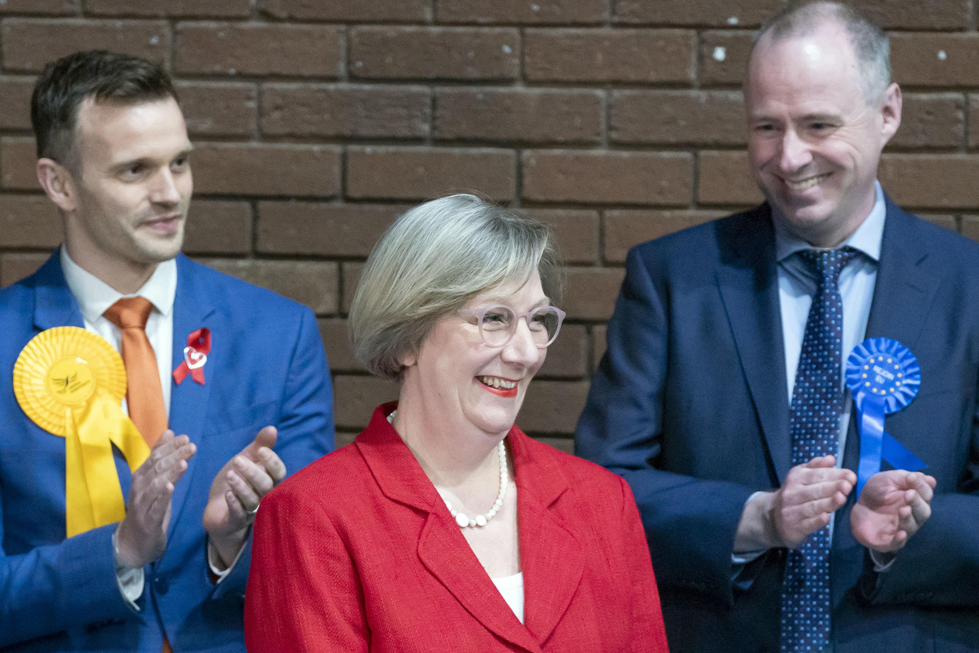 Labour’s Samantha Dixon celebrates after winning the City of Chester by-election (Danny Lawson/PA)