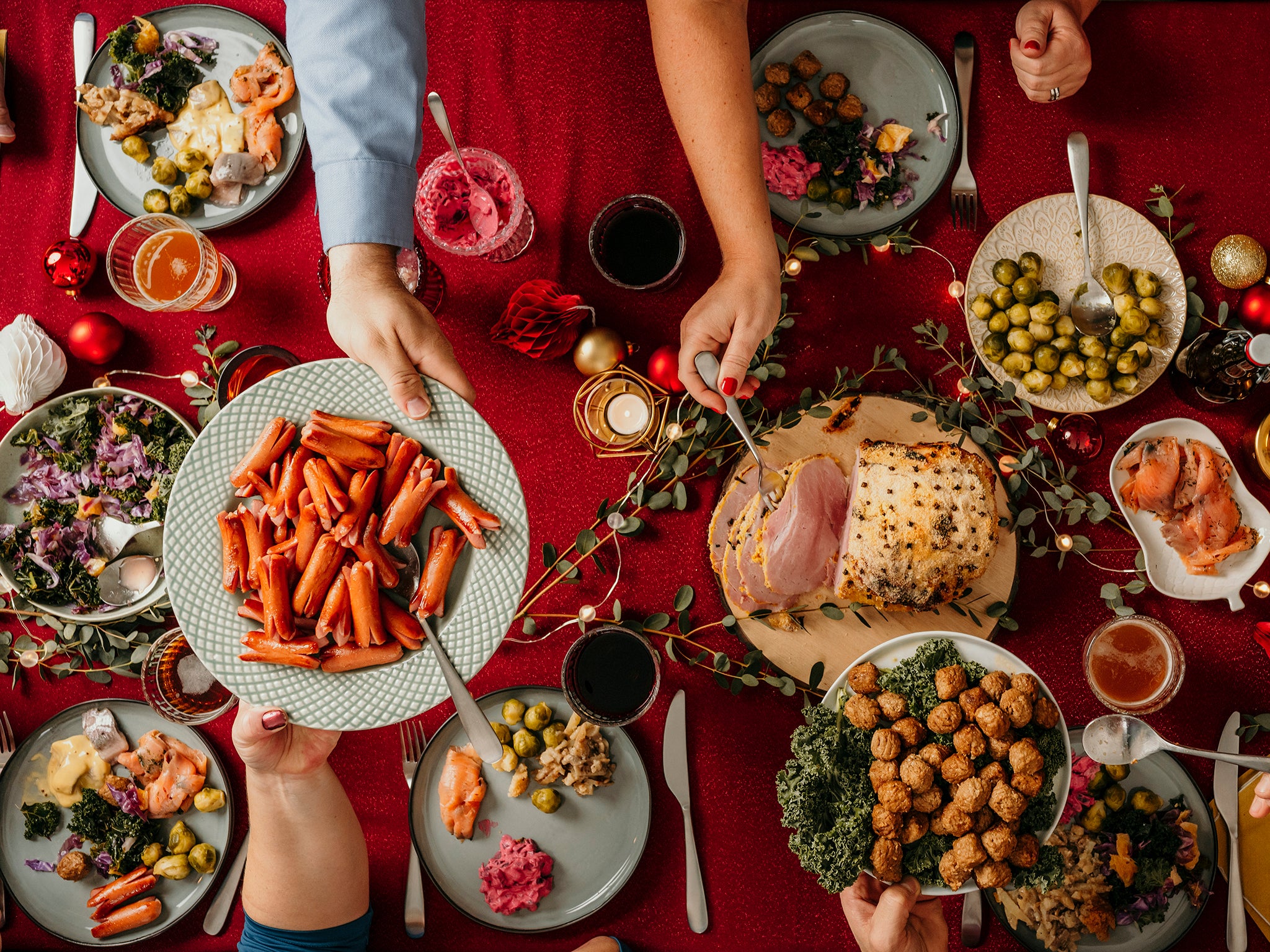 Start from the tablecloth and work your way up