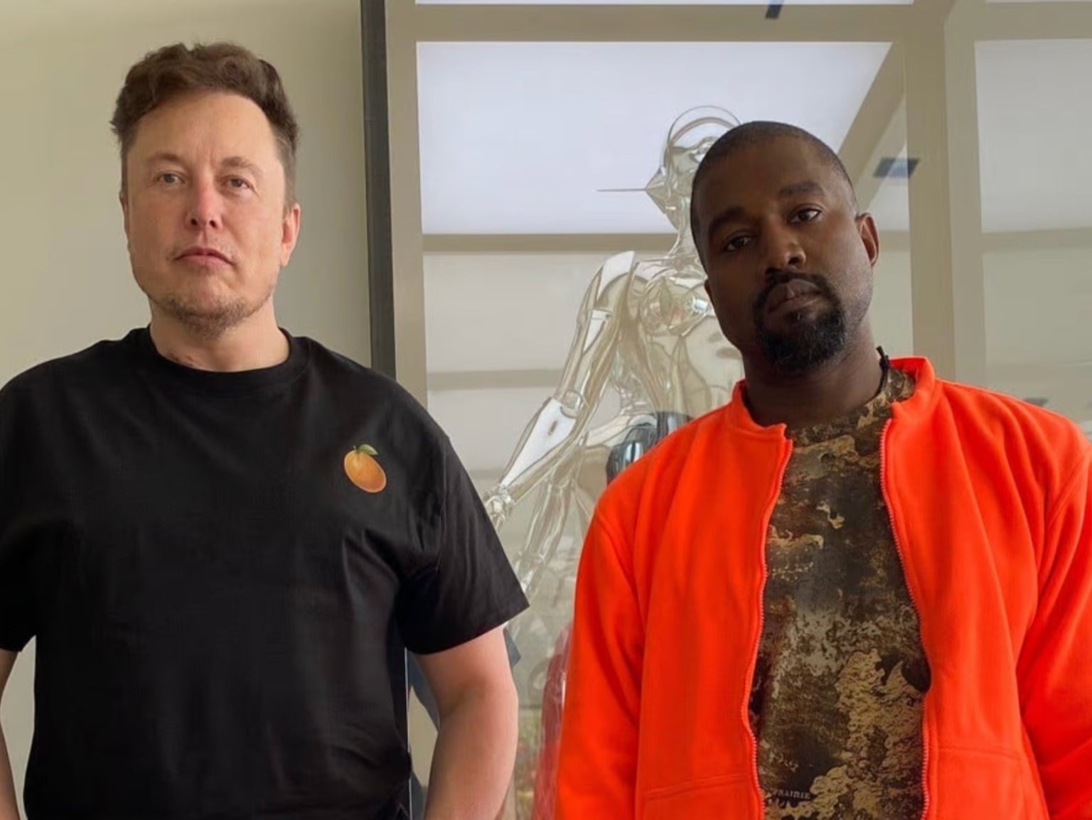 Kanye West and Elon Musk at SpaceX HQ in 2021