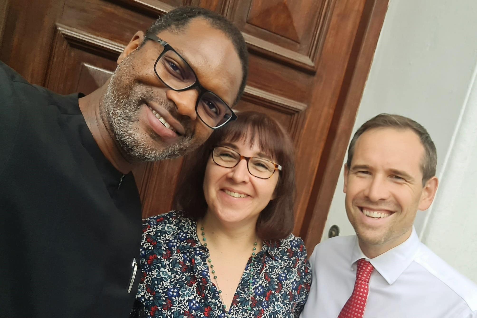 (From left to right) Former Liverpool (Senegalese) player Salif Diao, Juliette John and deputy ambassador Jonathan Croft (British Embassy Dakar/PA)