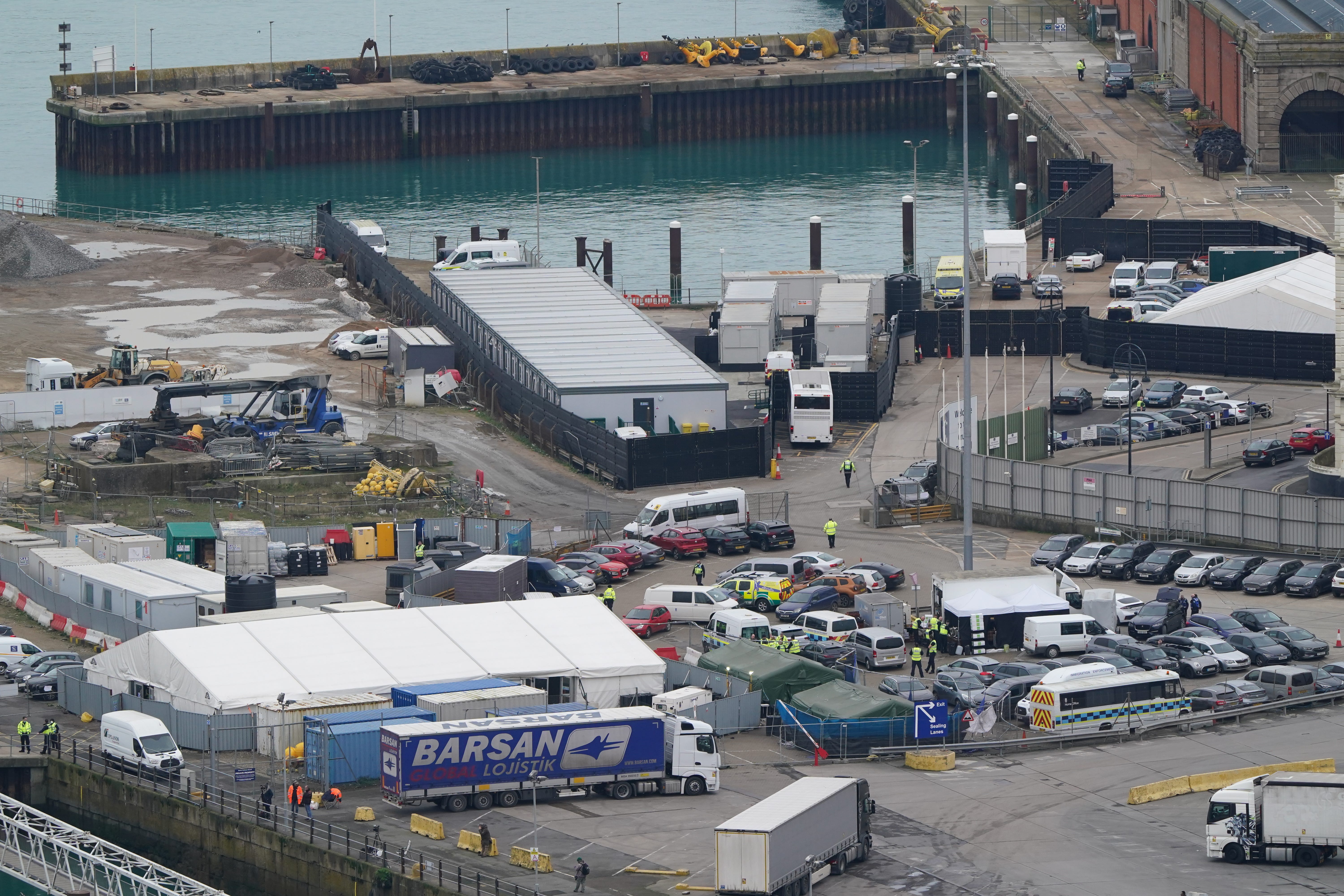 A general view of Tug Haven migrant processing facility in Dover (PA)