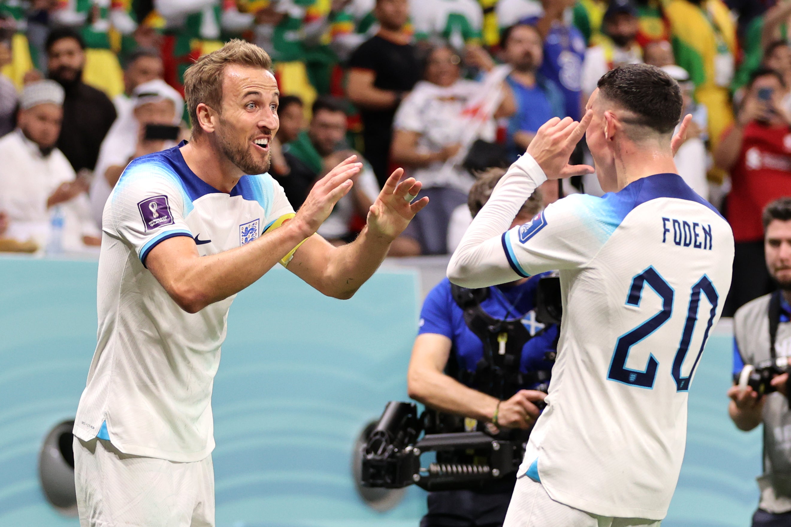 Kane celebrates after scoring England’s second goal seconds before half time