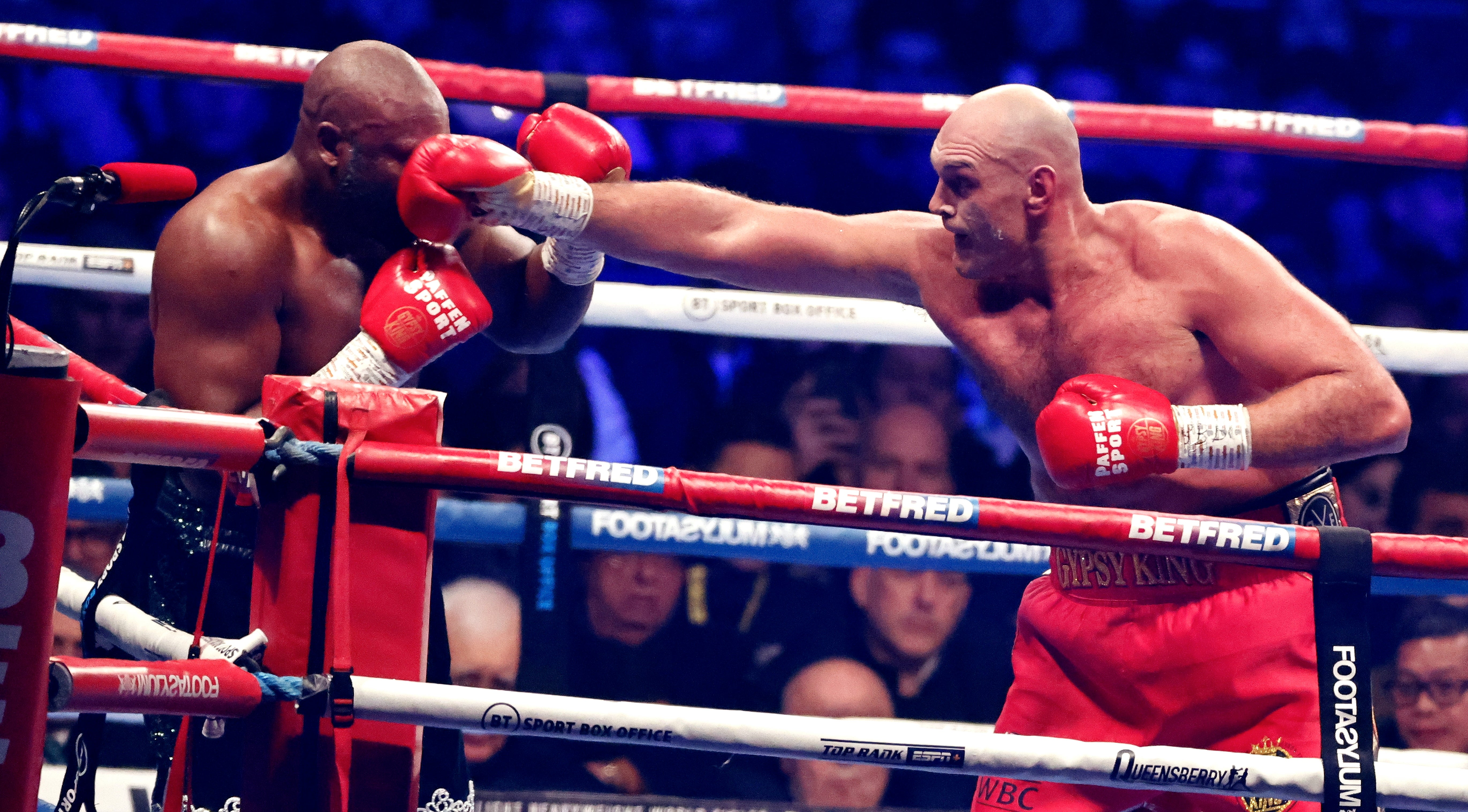 Tyson Fury (right) during his win over Derek Chisora in Tottenham