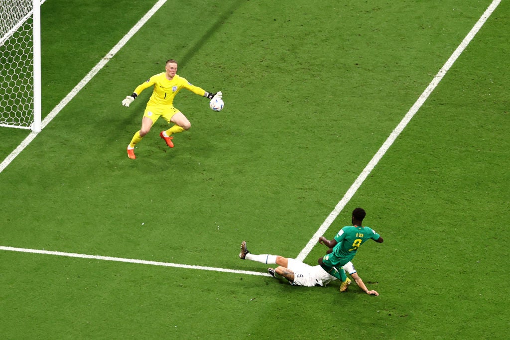 Jordan Pickford makes a save against Boulaye Dia