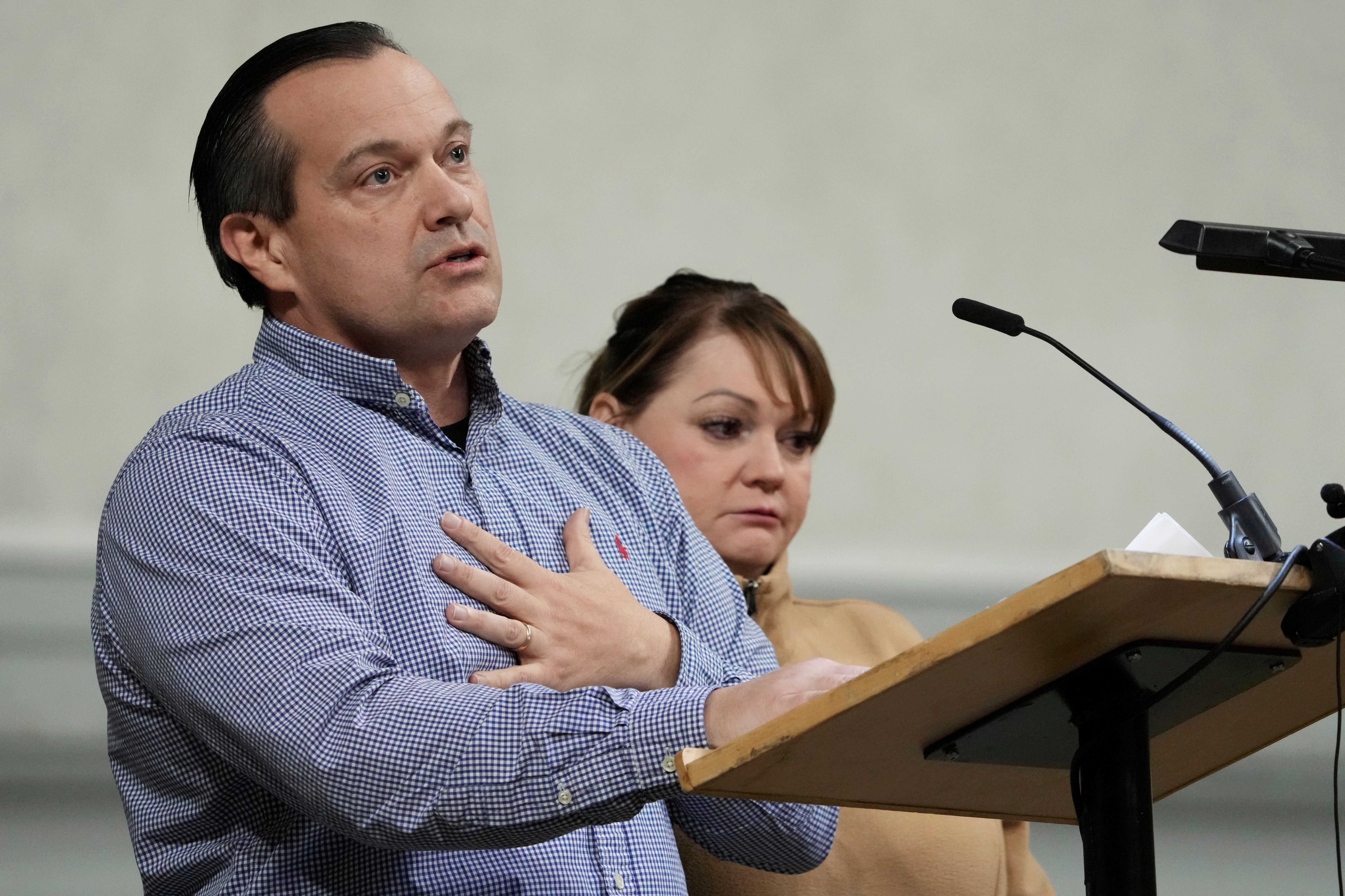 Steve Goncalves talks about his daughter, Kaylee Goncalves, at a vigil