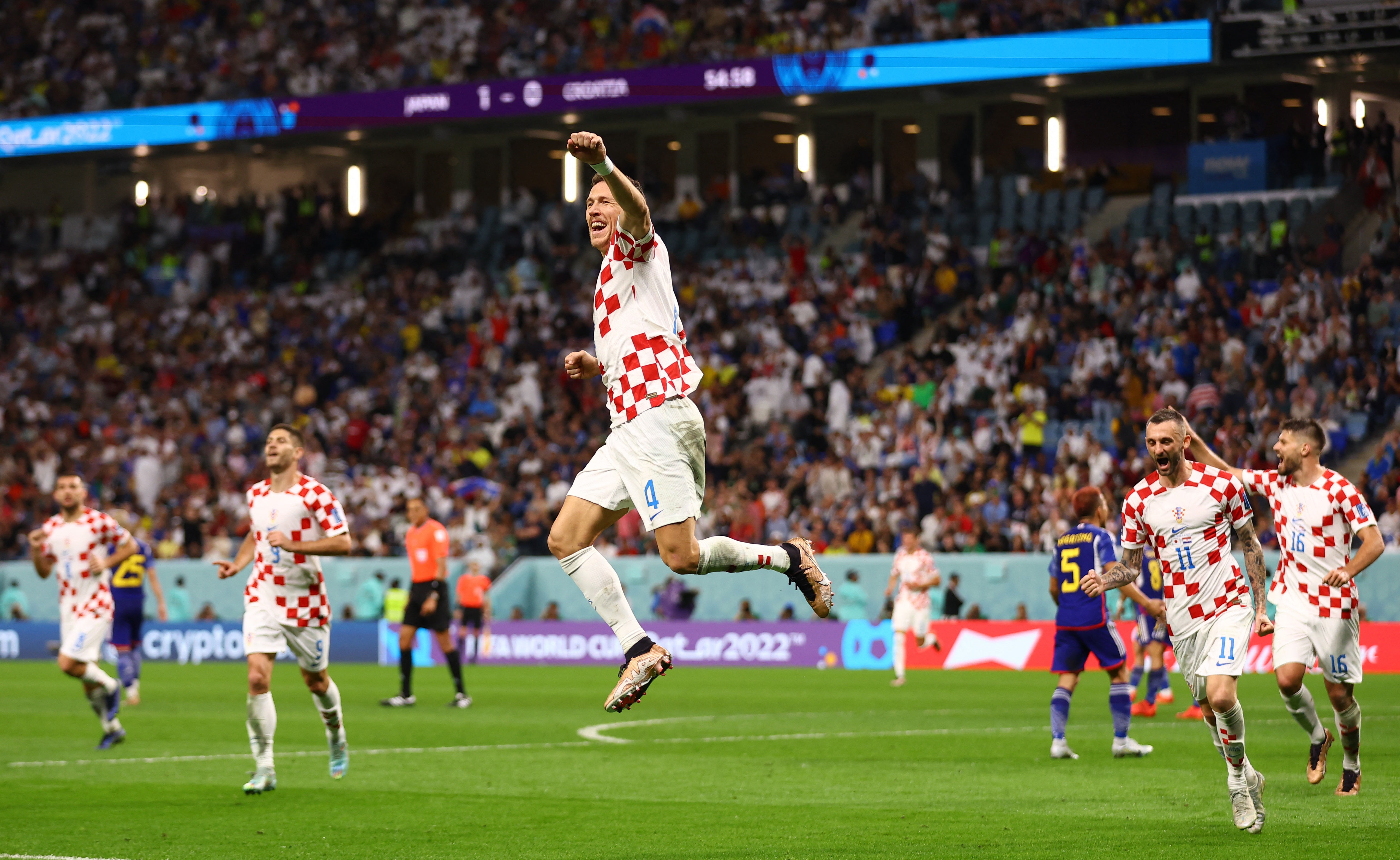 Ivan Perisic celebrates scoring Croatia’s equaliser against Japan