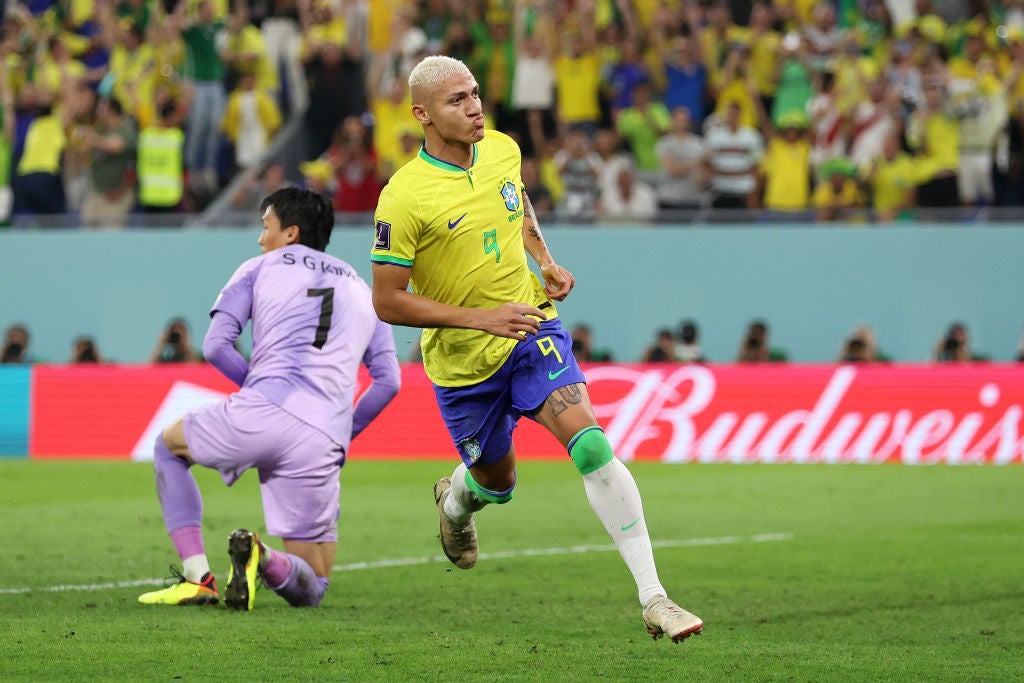 Richarlison wheels away to celebrate a stunning Brazil goal