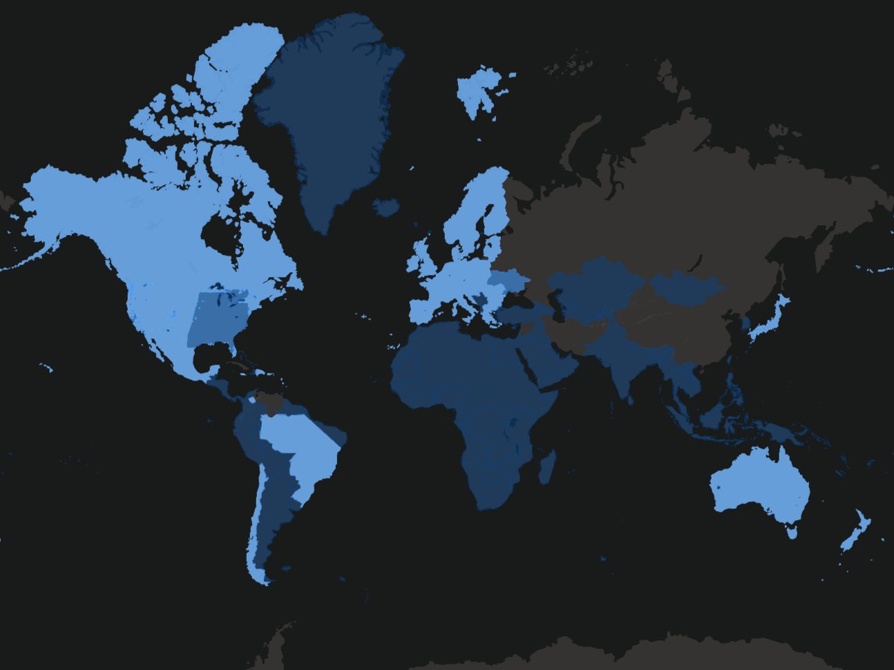 Starlink is available in light blue areas as of 6 December, 2022