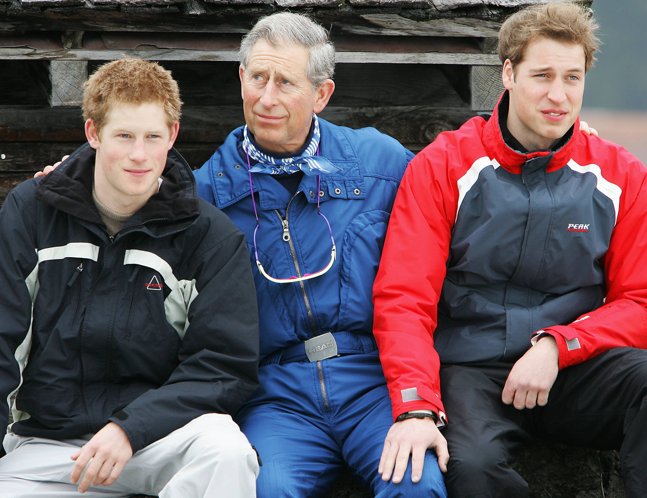 Prince Charles poses with Prince William and Prince Harry during their holidays in Klosters, Switzerland, 31 March 2005