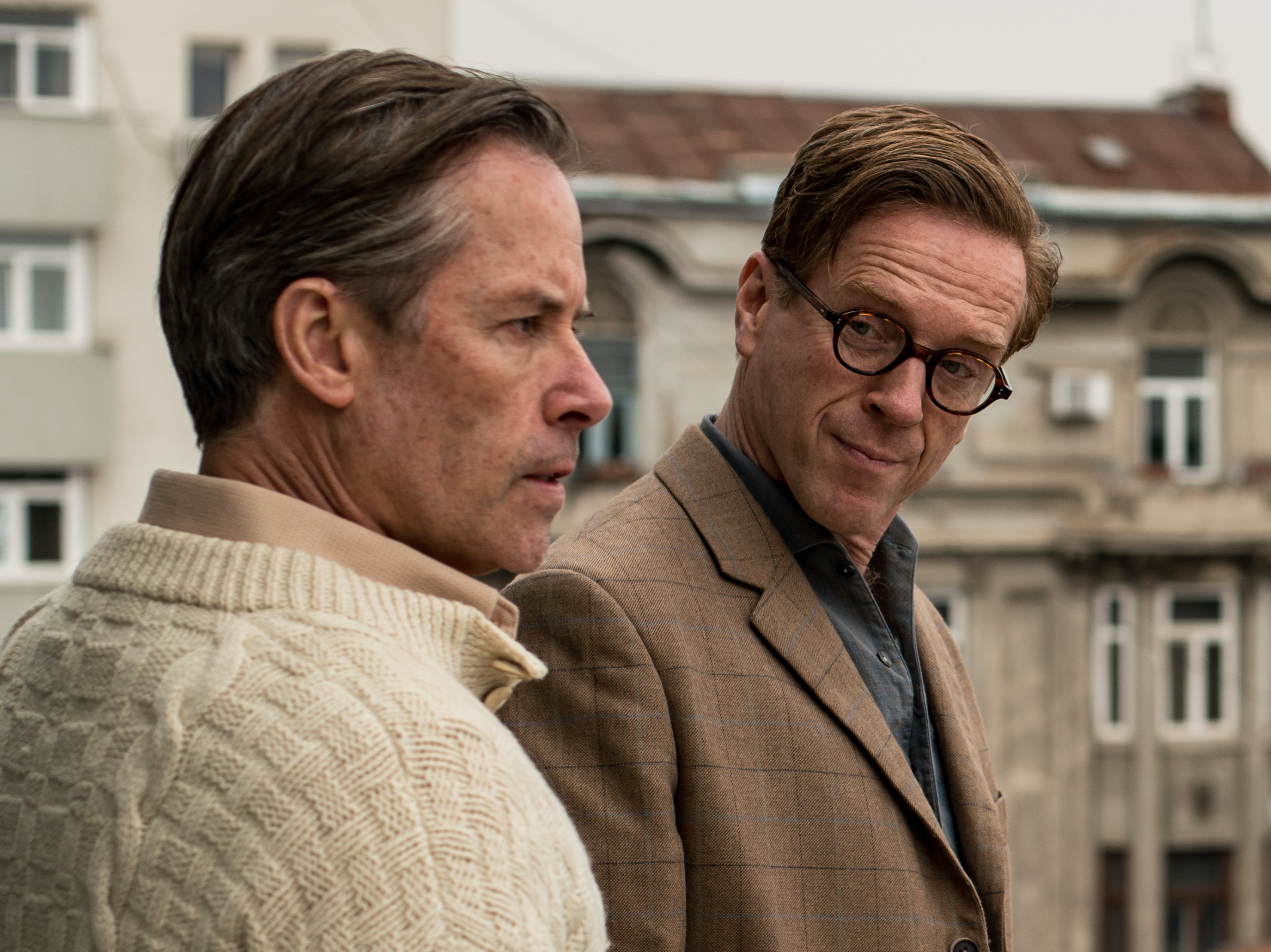 Guy Pearce as Kim Philby and Damian Lewis as Nicholas Elliott