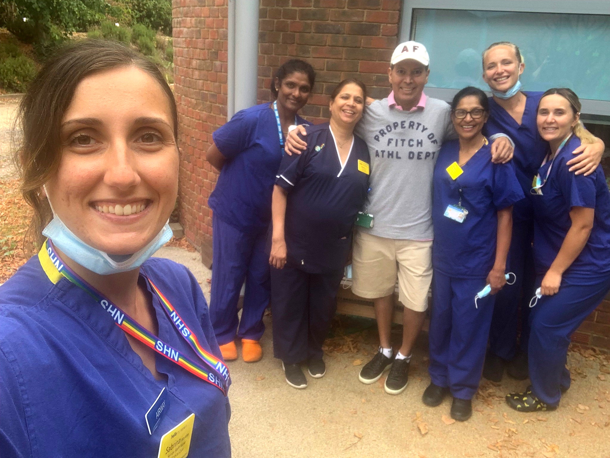 Franco poses with nurses as he recovers from his surgery