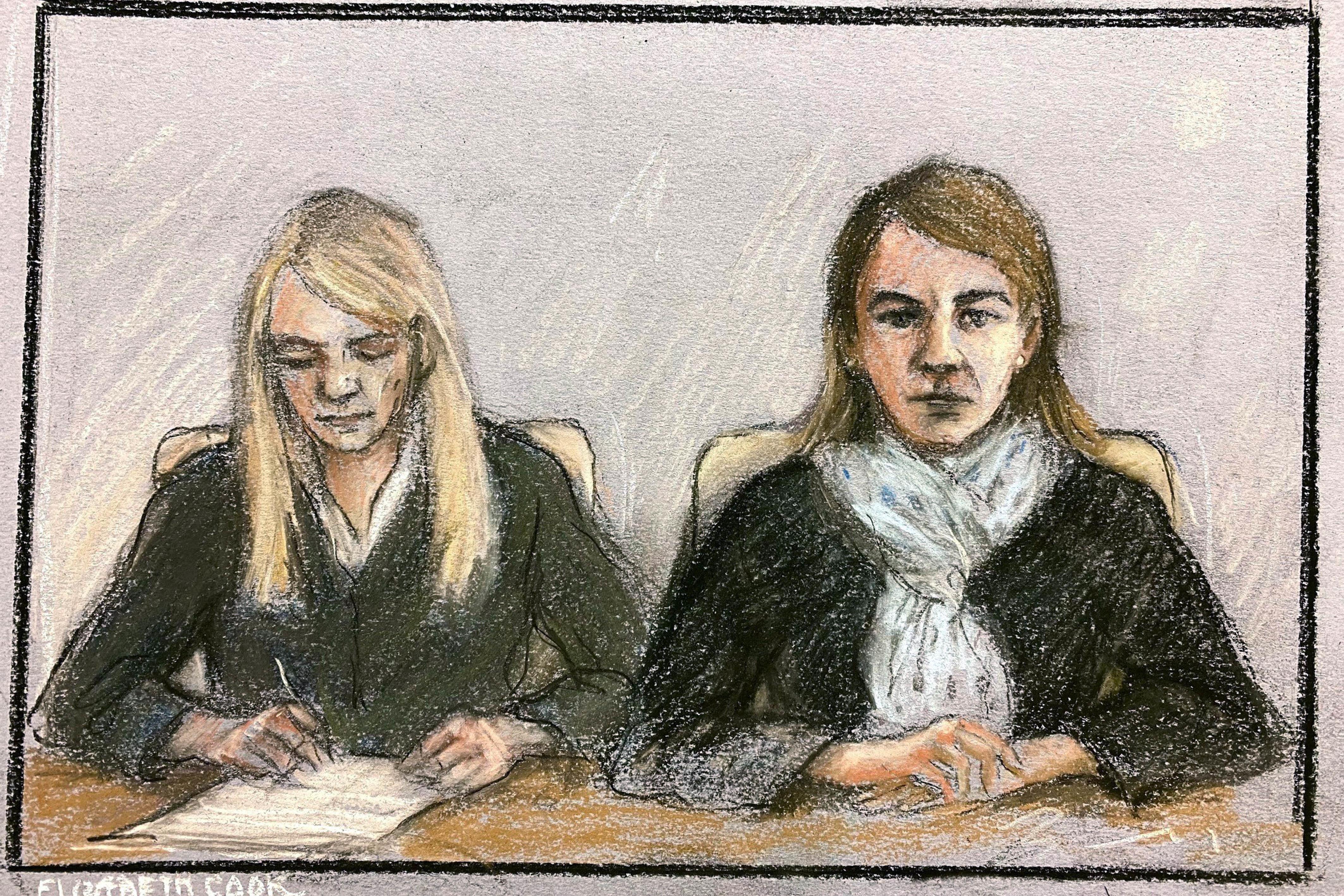 Court artist drawing of US citizen Anne Sacoolas (right)