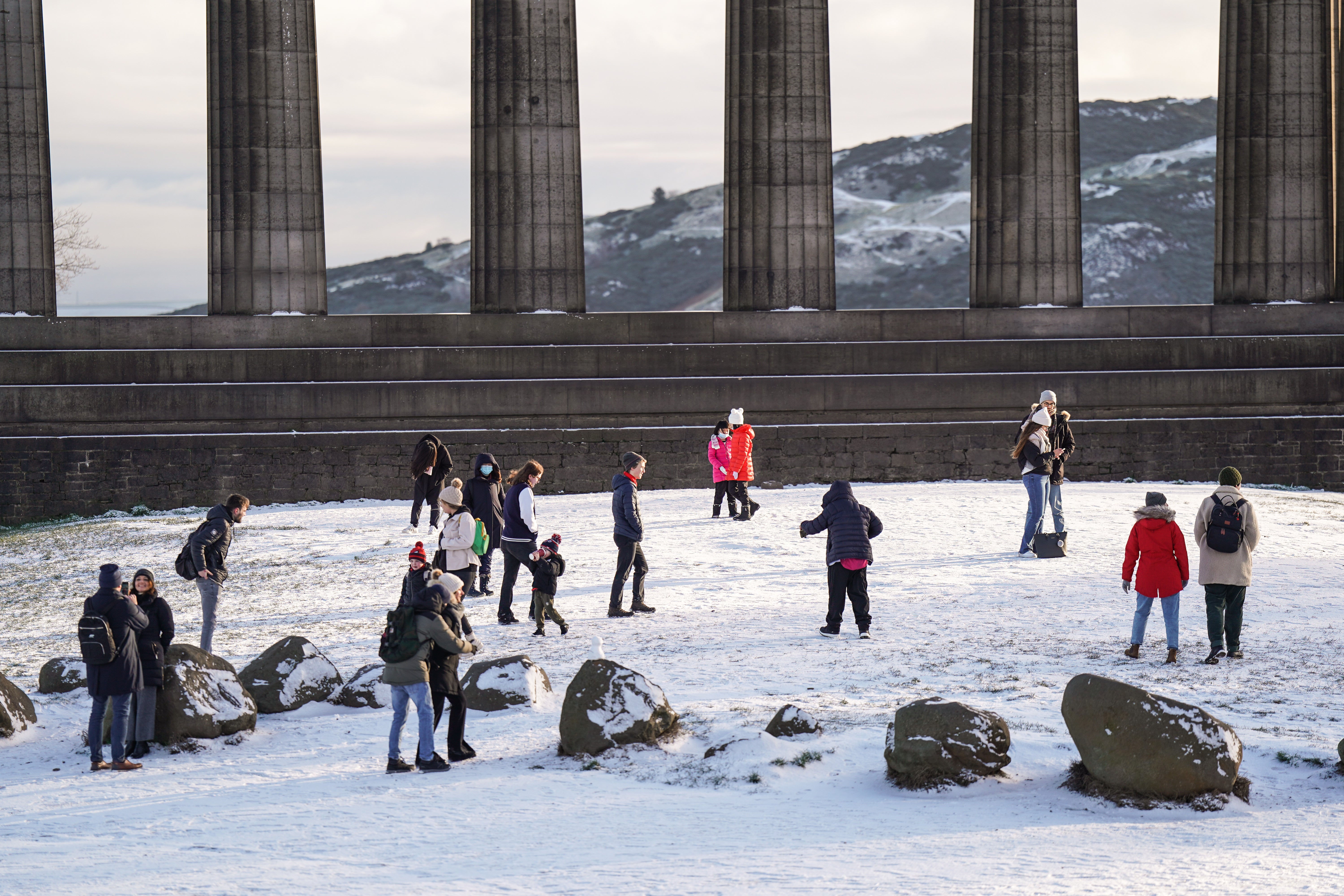 There was a dusting of snow on Calton Hill in Edinburgh