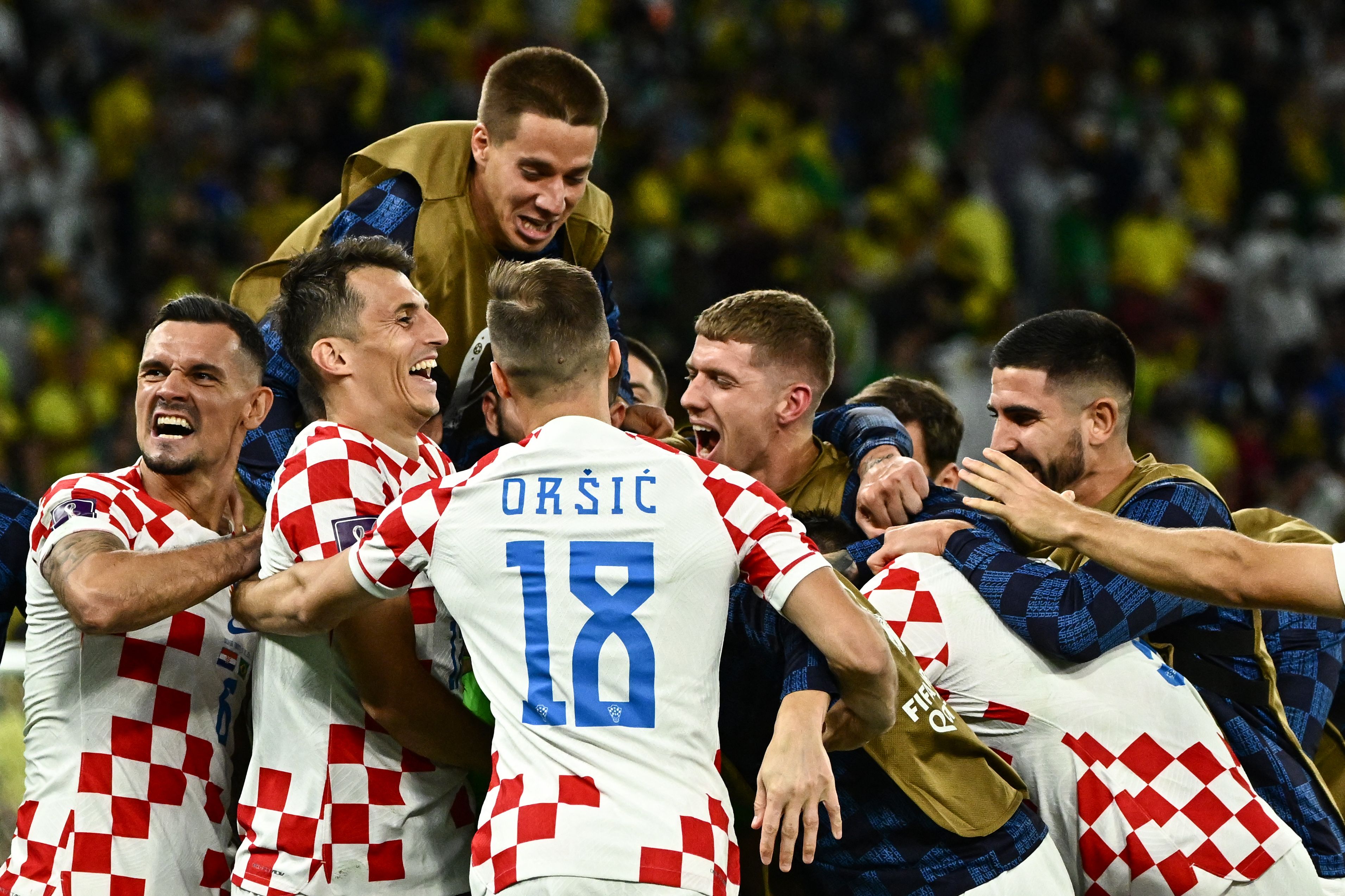 Players of Croatia celebrate after qualifying for the semi-finals