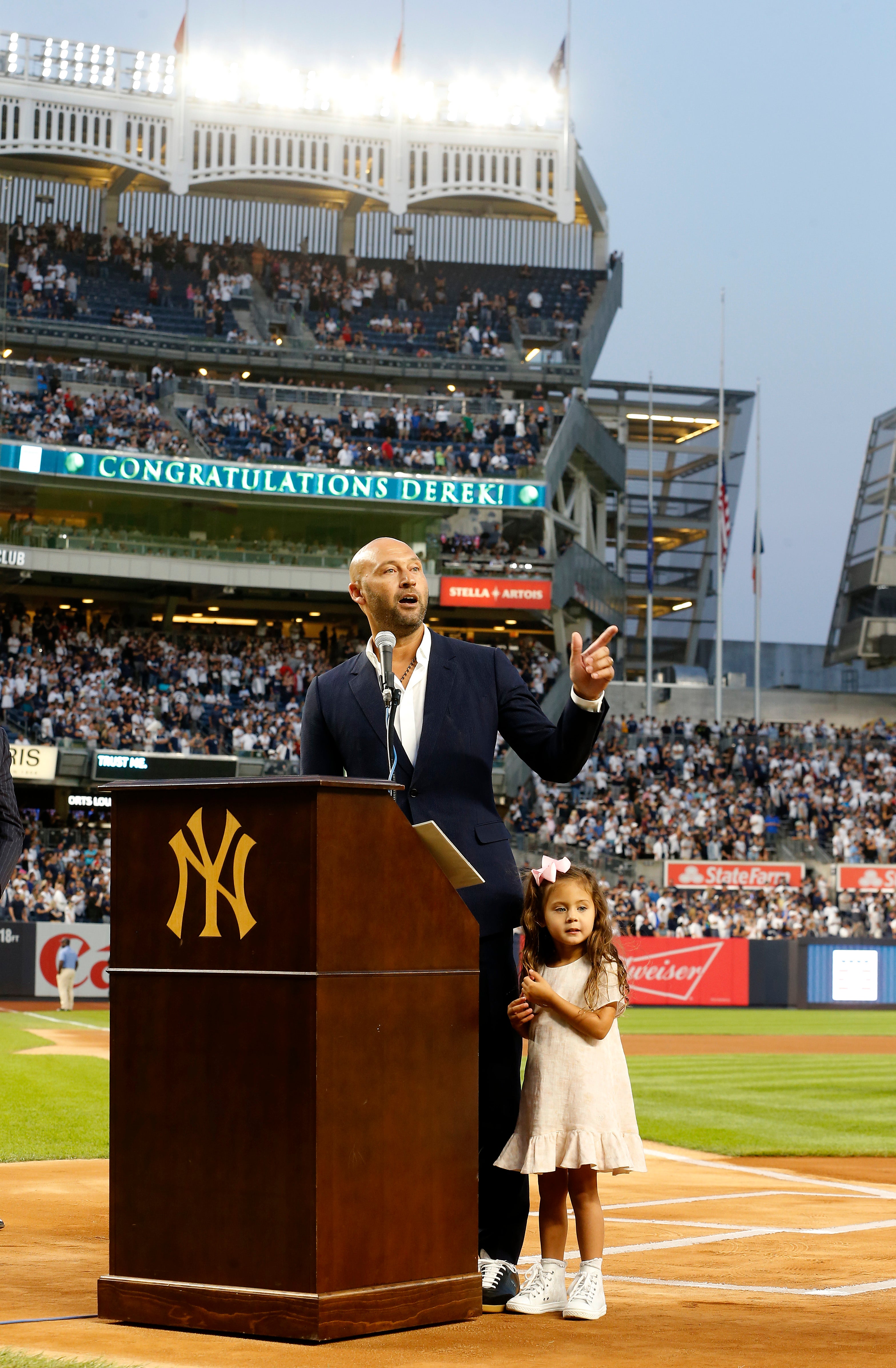 Derek Jeter’s daughter interrupted his speech at Yankee Stadium