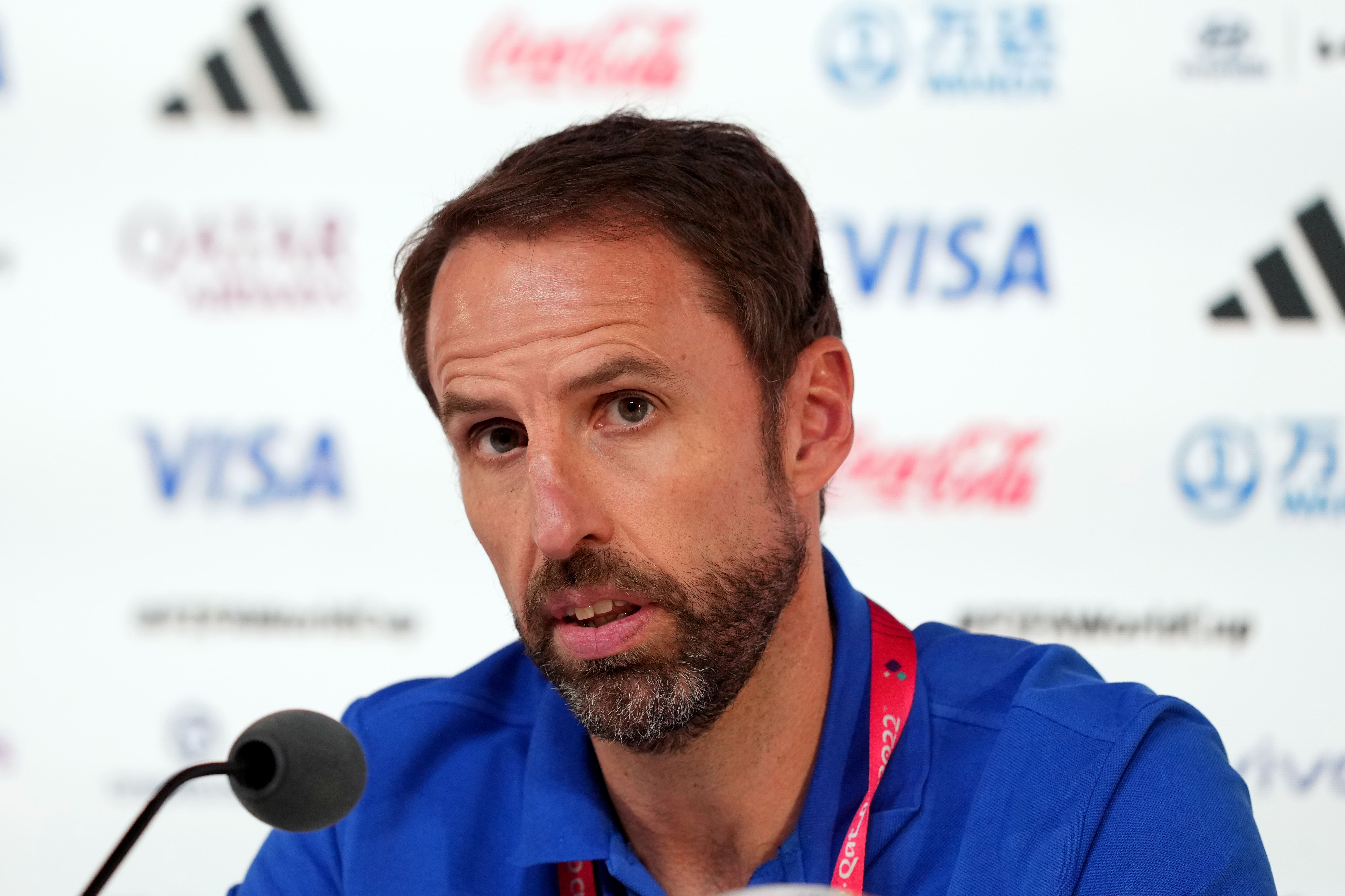 England manager Gareth Southgate during a press conference at the Main Media Centre in Doha, Qatar (Martin Rickett/PA)