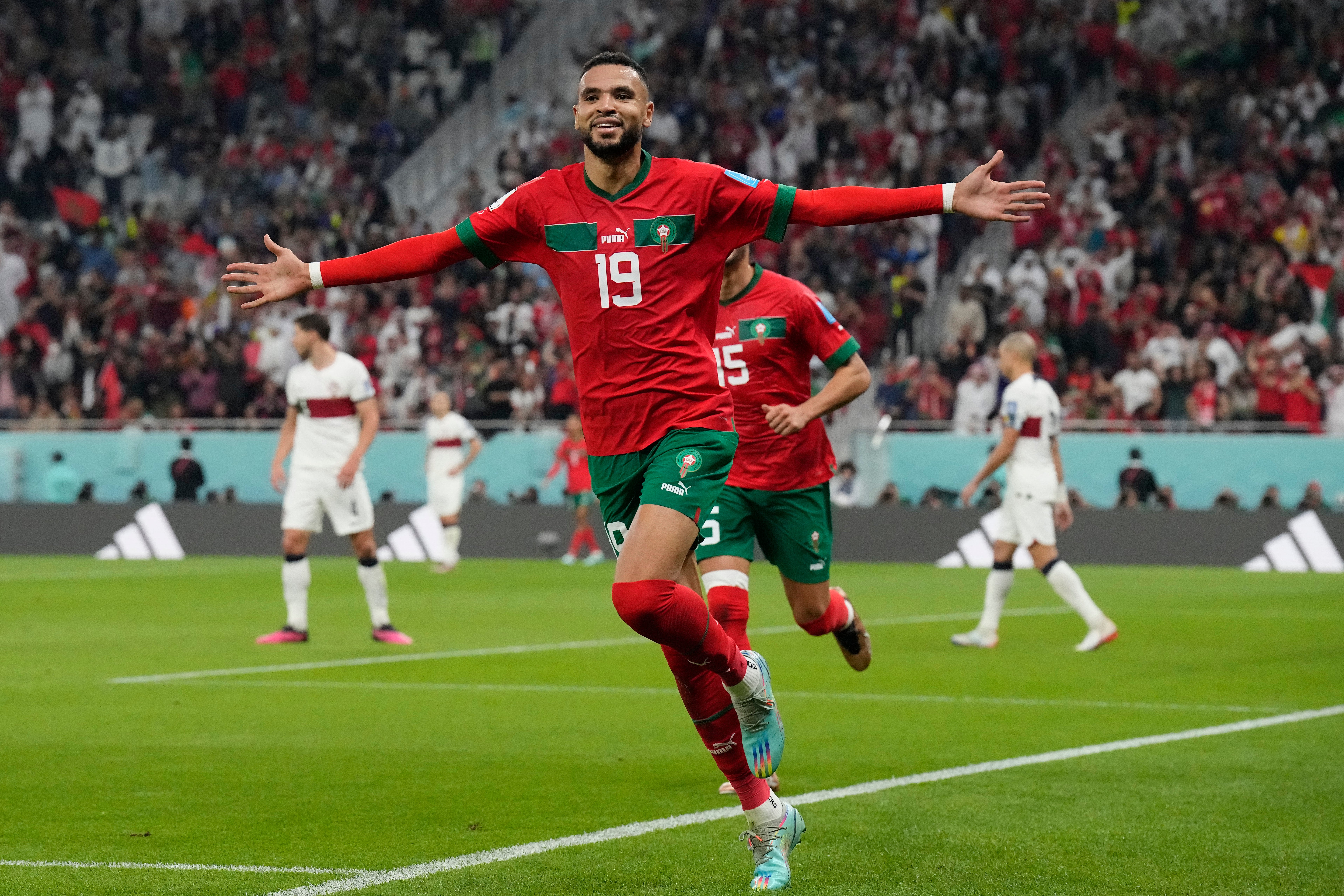 Morocco's Youssef En-Nesyri celebrates after scoring