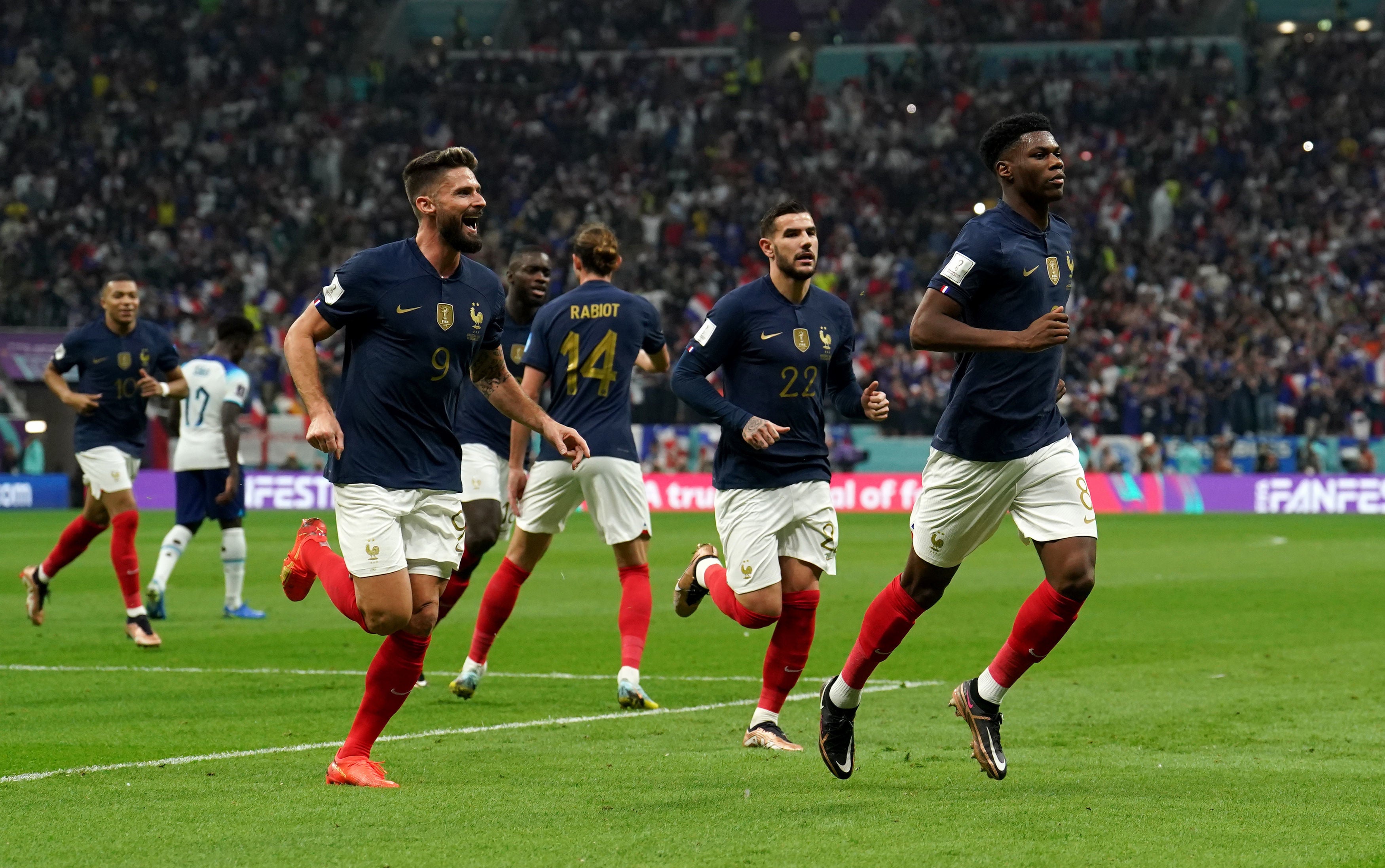 Aurelien Tchouameni (right) celebrates scoring their side's first goal of the game