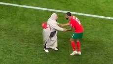 Morocco player celebrates by dancing with his mother after World Cup win