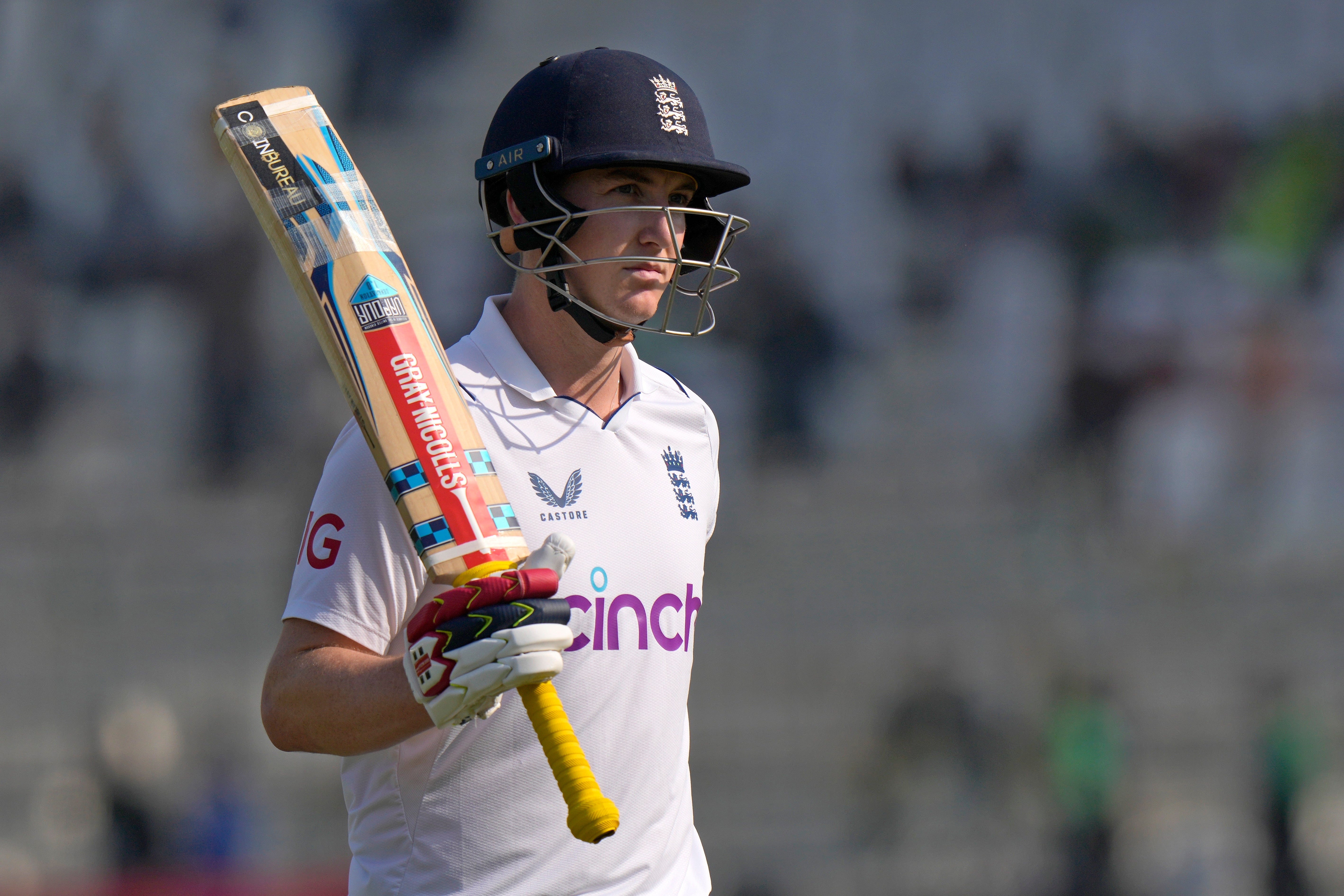 Harry Brook walks off after his dismissal on the third day