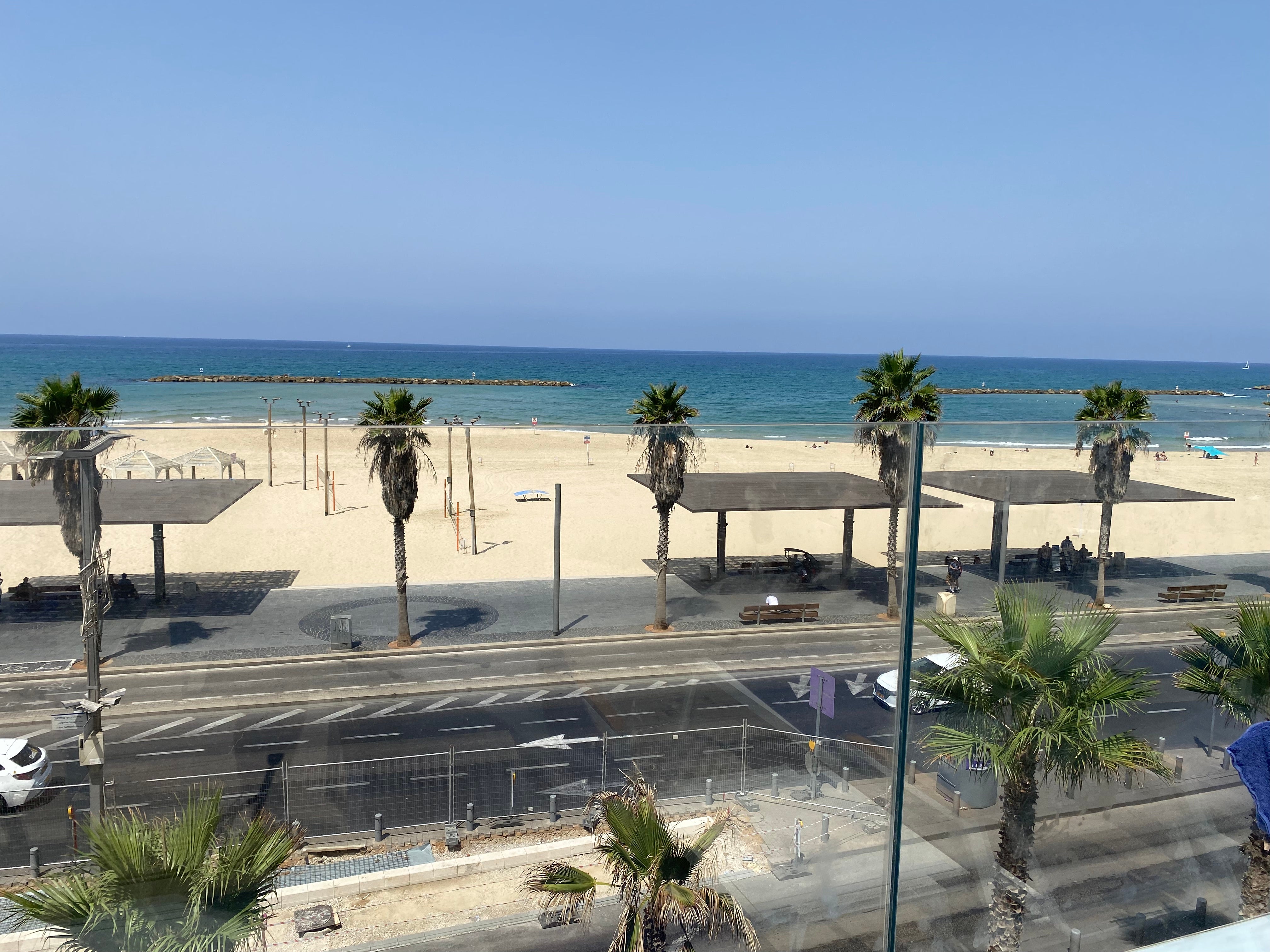 The view of the beach from inside the Kempinski hotel