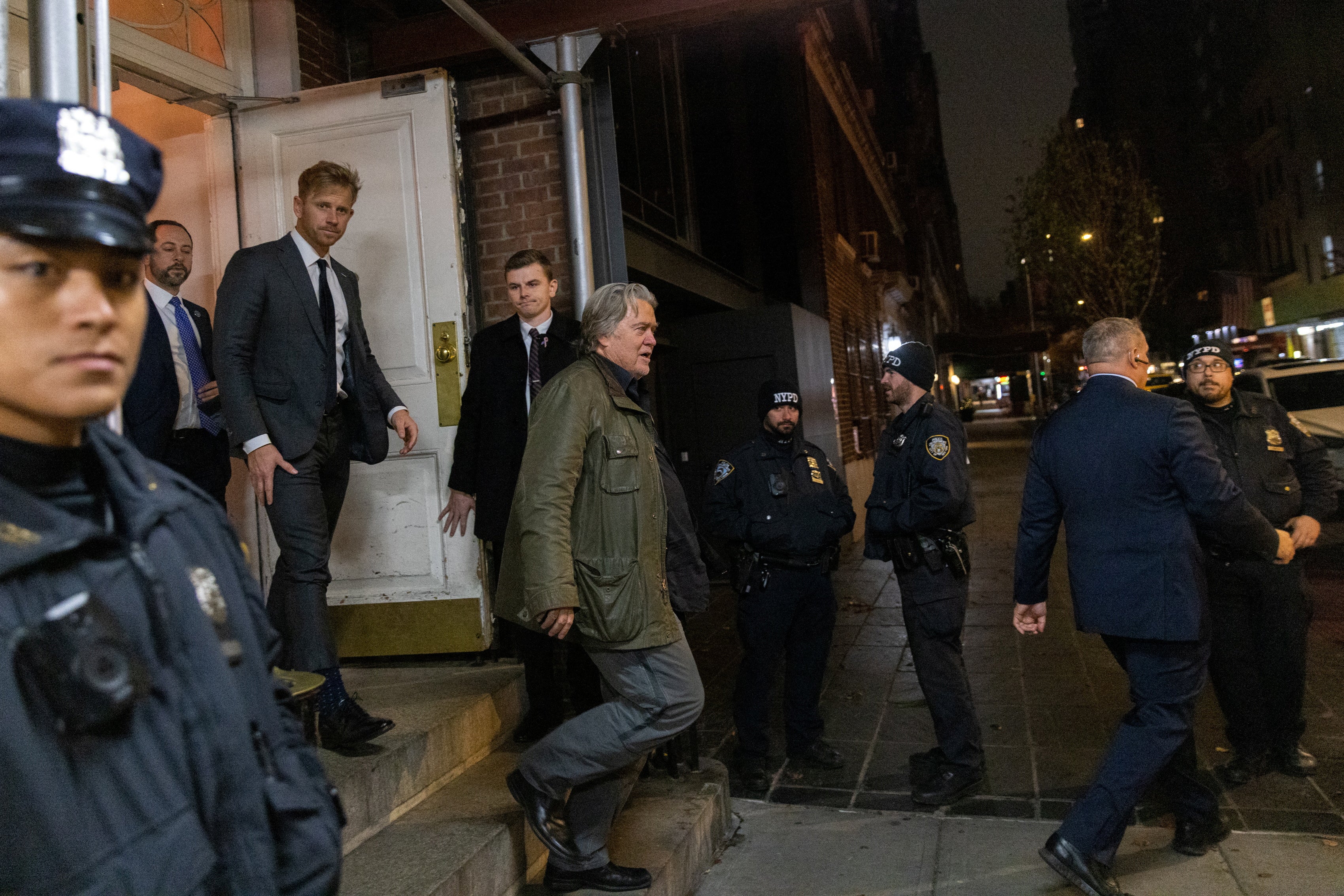 Steve Bannon is seen leaving the New York Young Republican Club Gala on 10 December.