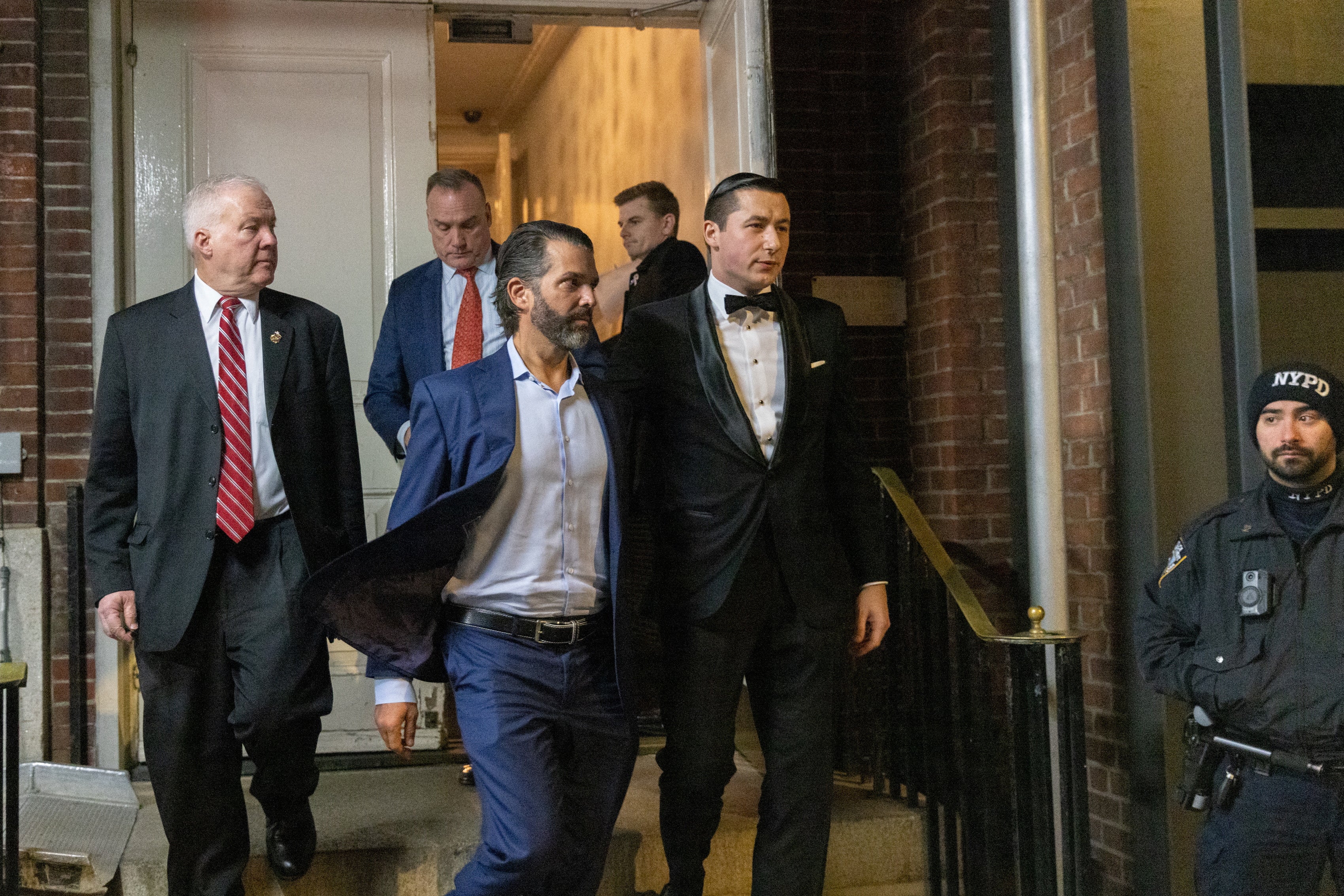 Donald Trump Jr is seen leaving the New York Young Republican Club Gala on 10 December.